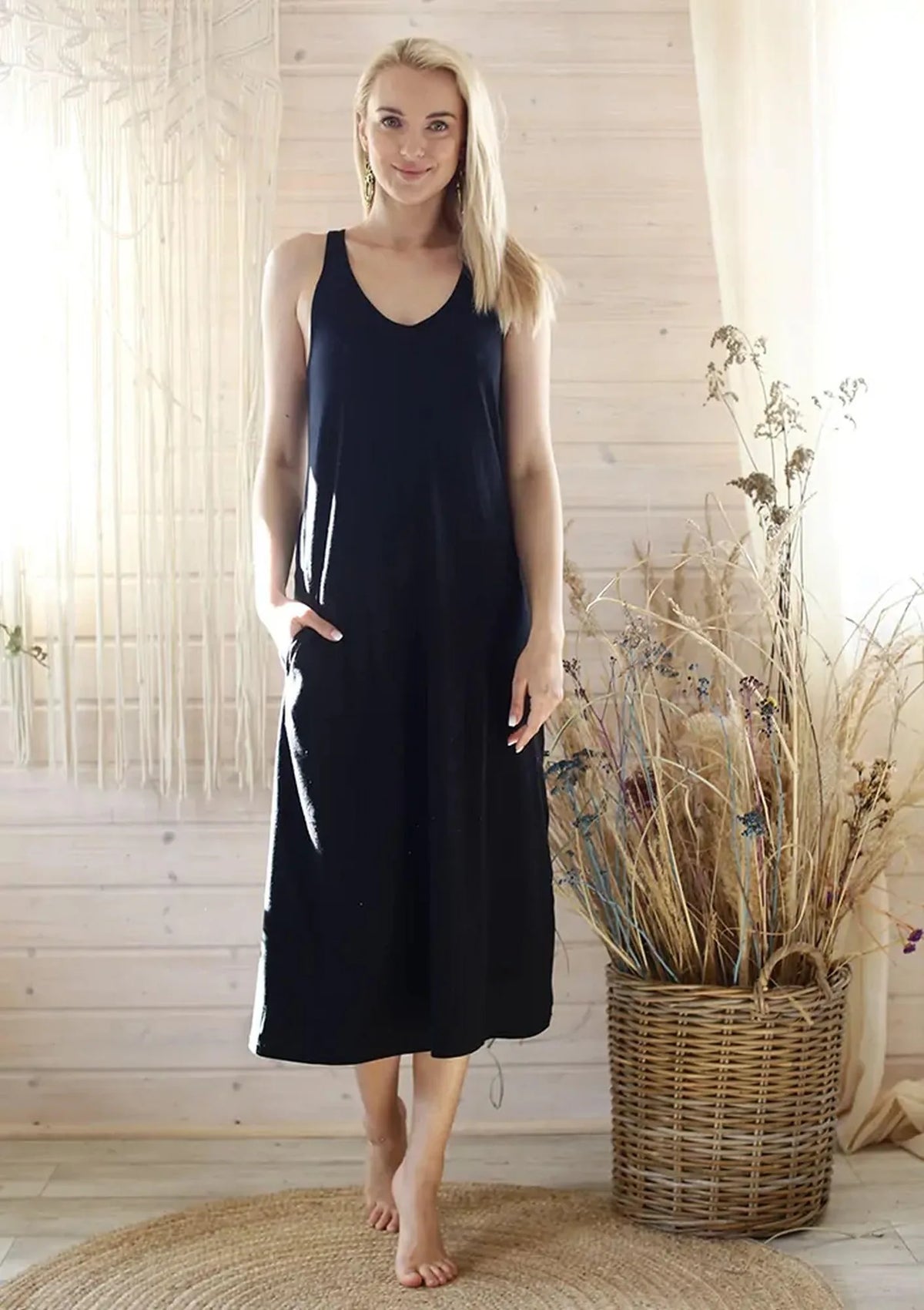Bawełniana długa sukienka damska Homewear LHD 212