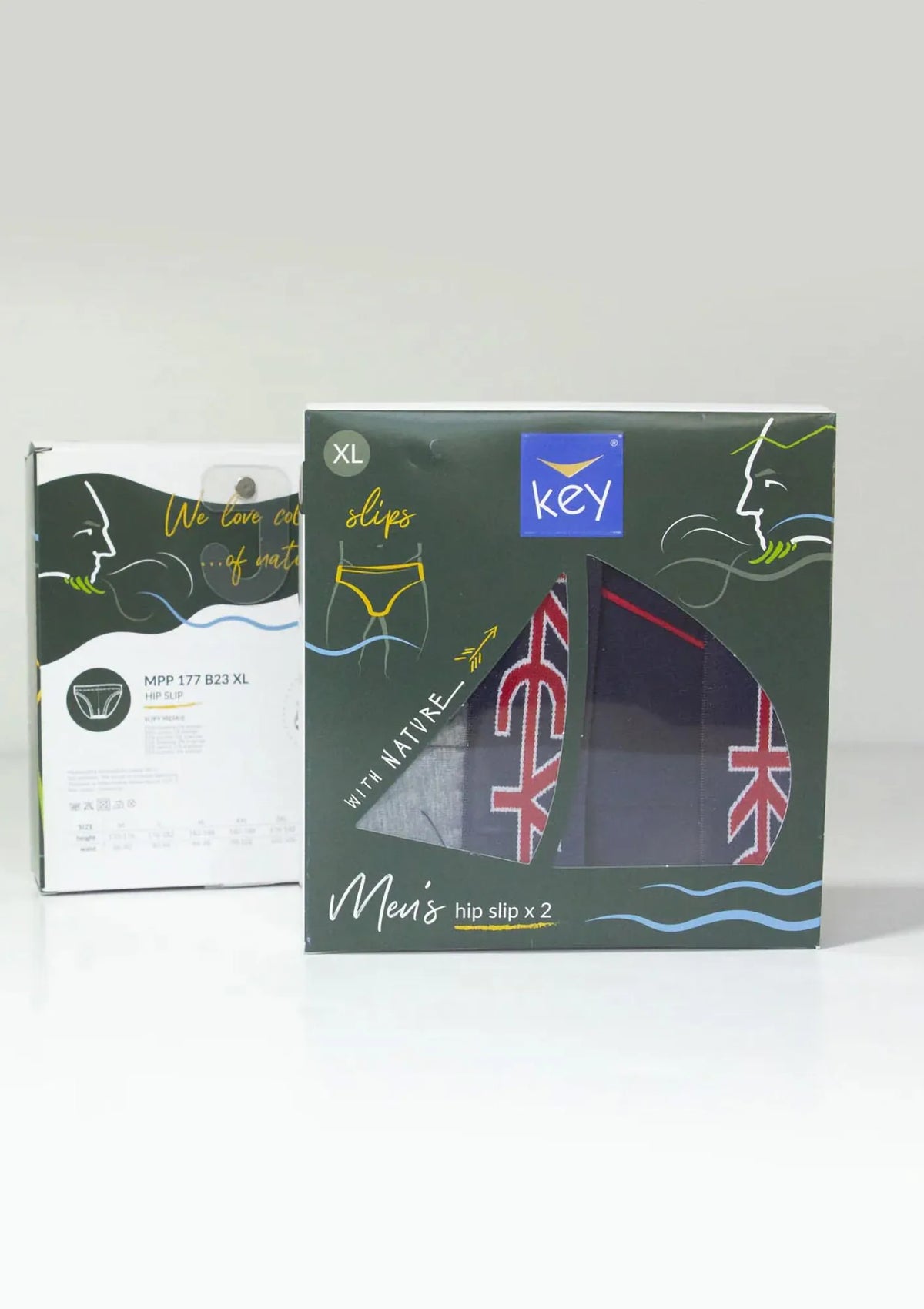 Bawełniane slipy męskie (2 pack) gładkie z zewnętrzną gumą MPP 177 Key