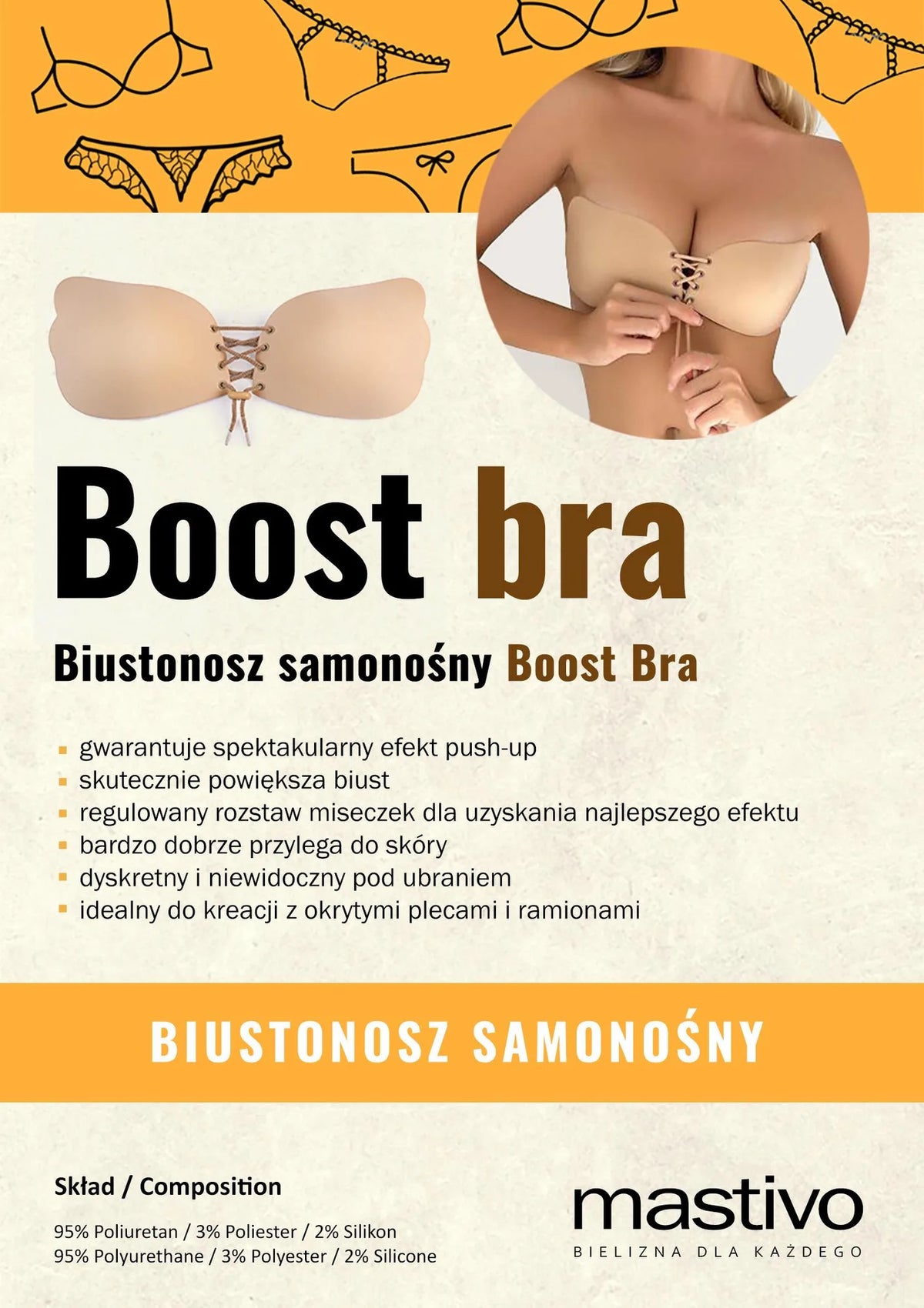 Biustonosz samonośny z efektem push up Boost Bra Mastivo