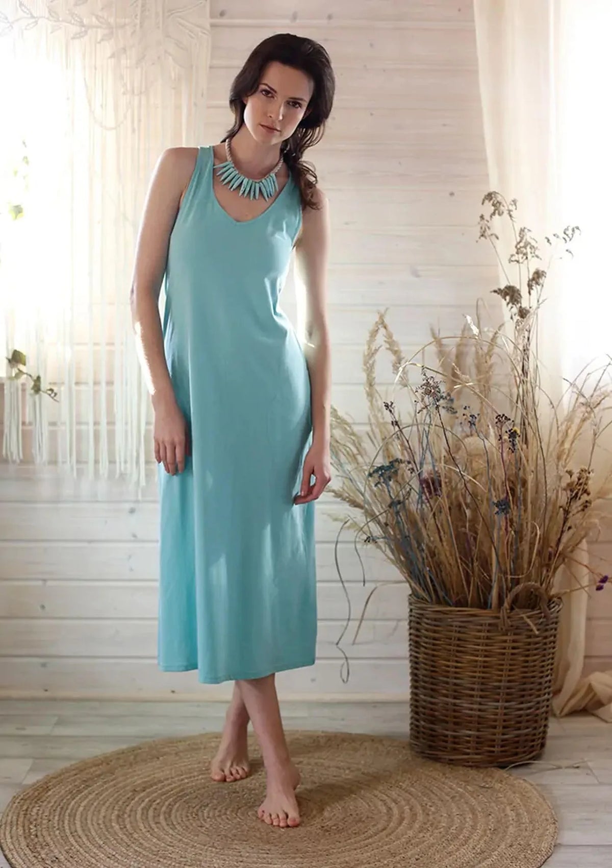 Długa bawełniana sukienka damska Homewear LHD 212
