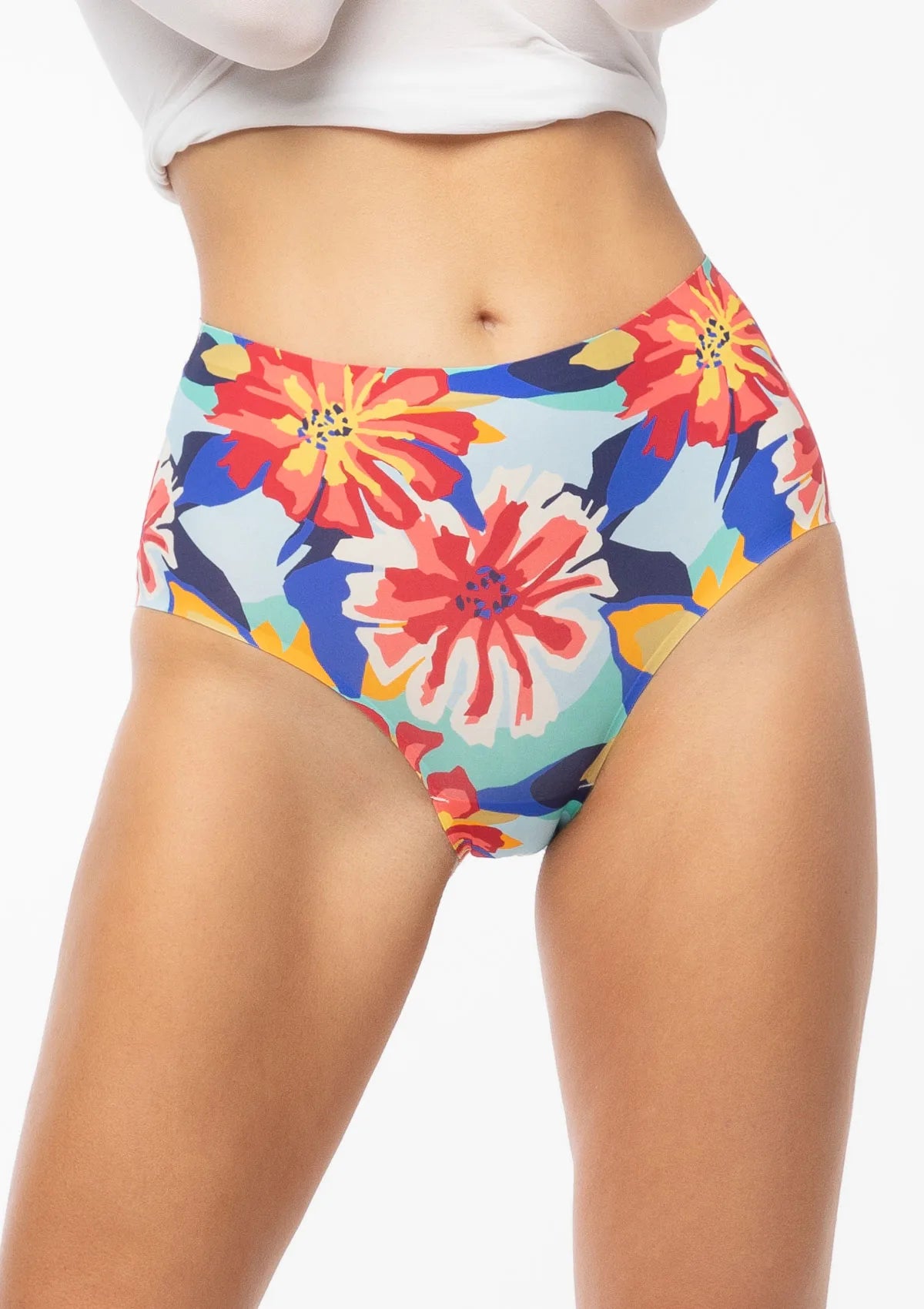 Figi bezszwowe z wysokim stanem wzorzyste Flower Folk Maxi Julimex