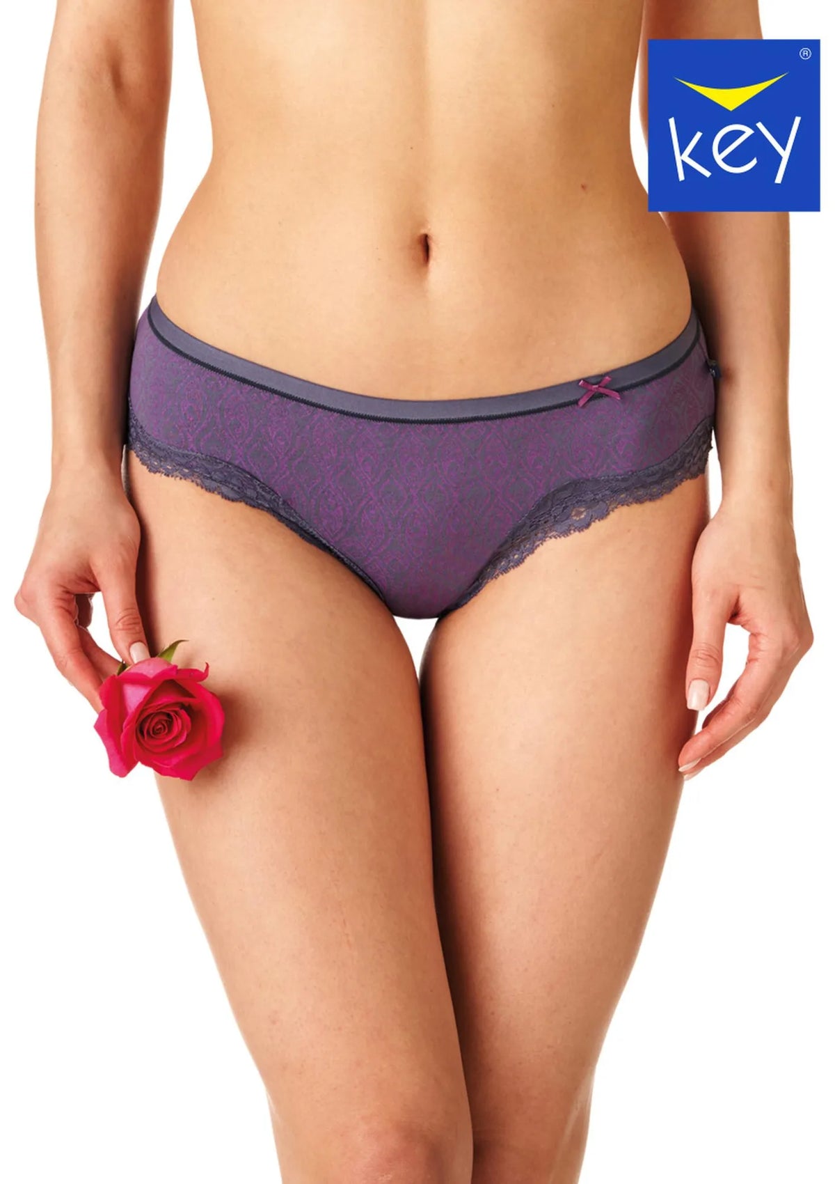 Figi damskie (2 pack) niskie wzorzyste z koronkowym wykończeniem LPP 758