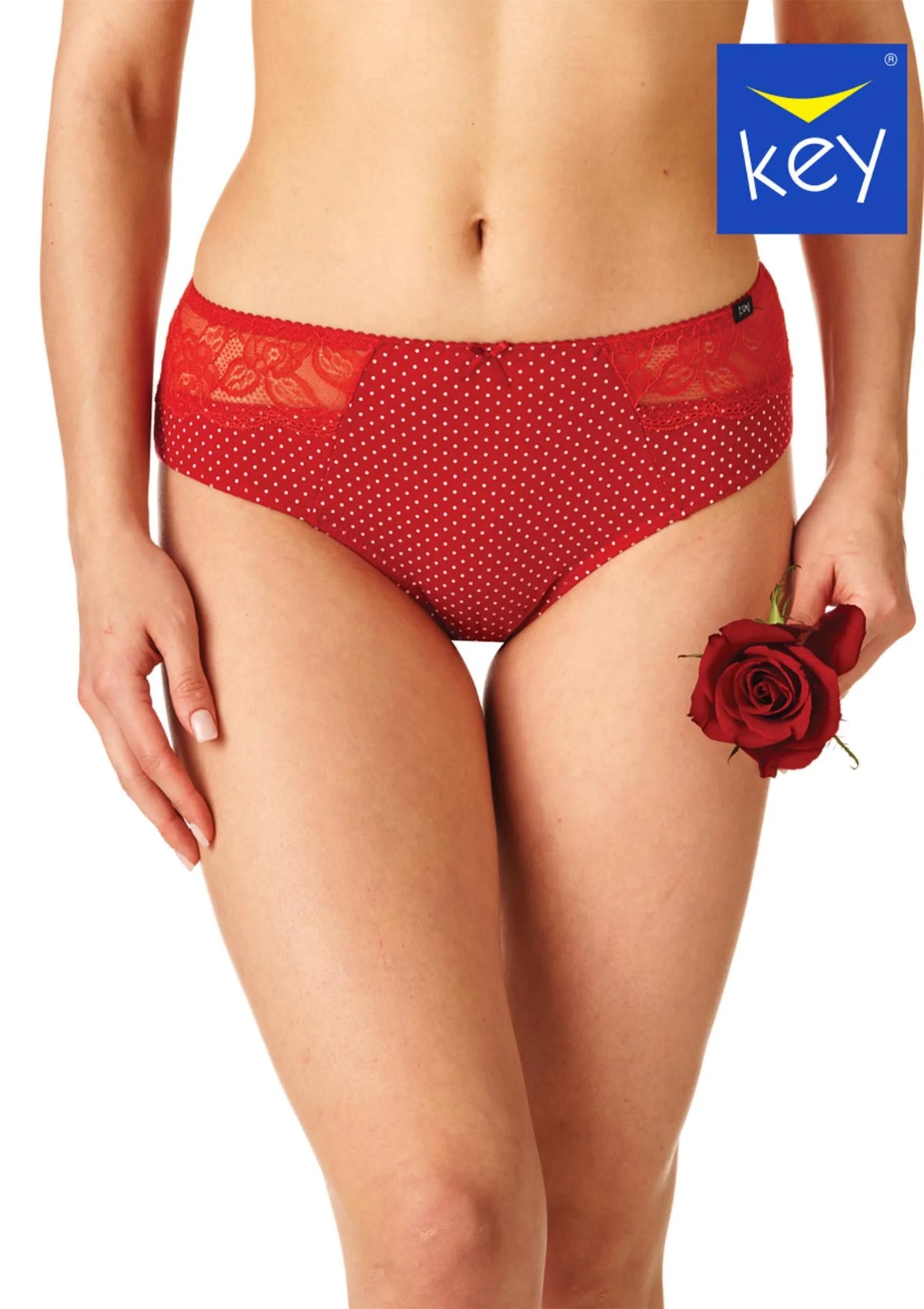 Figi damskie (2 pack) w kropeczki wyższy stan z koronką LPC 612