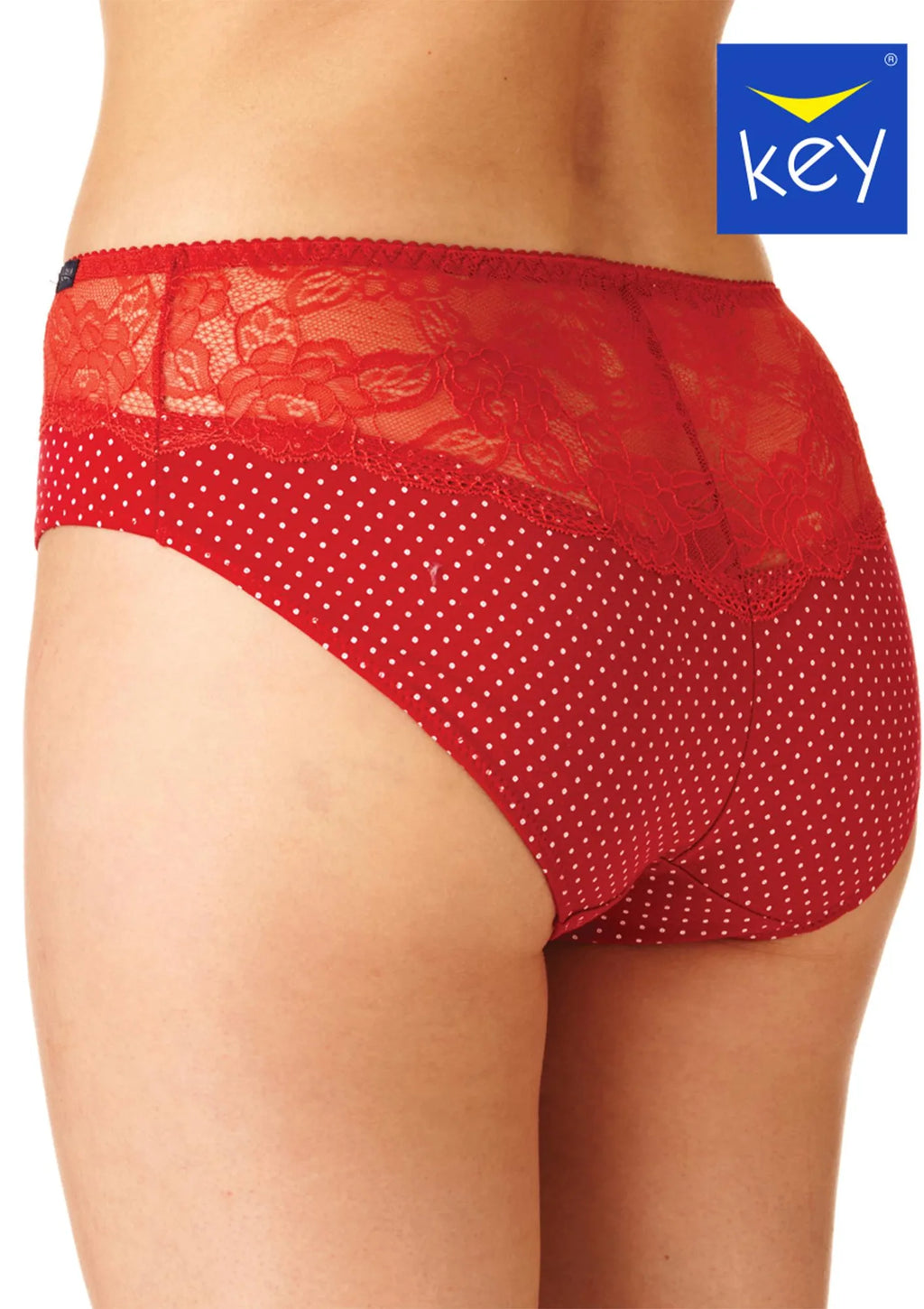 Figi damskie (2 pack) w kropeczki wyższy stan z koronką LPC 612