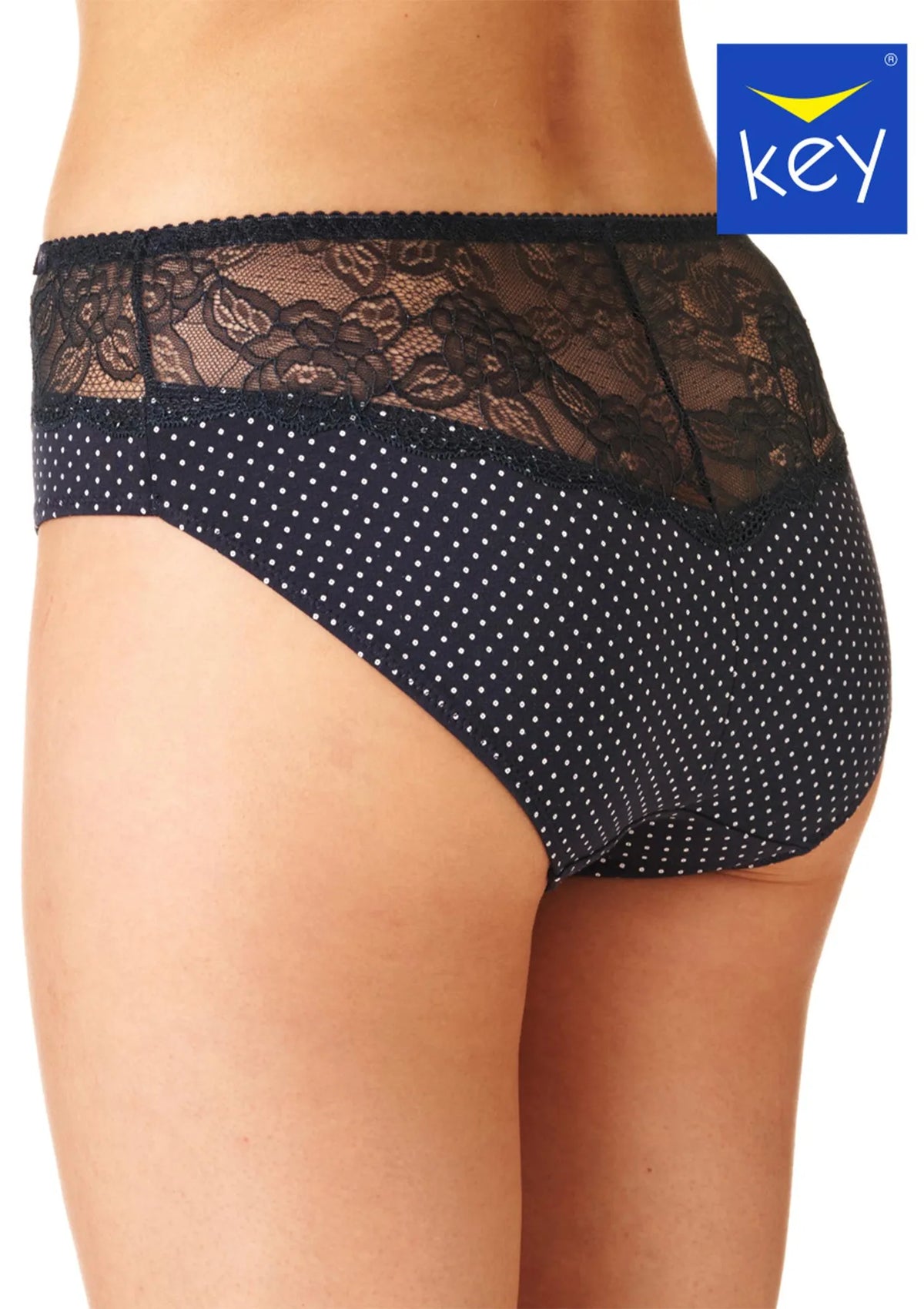 Figi damskie (2 pack) w kropeczki wyższy stan z koronką LPC 612