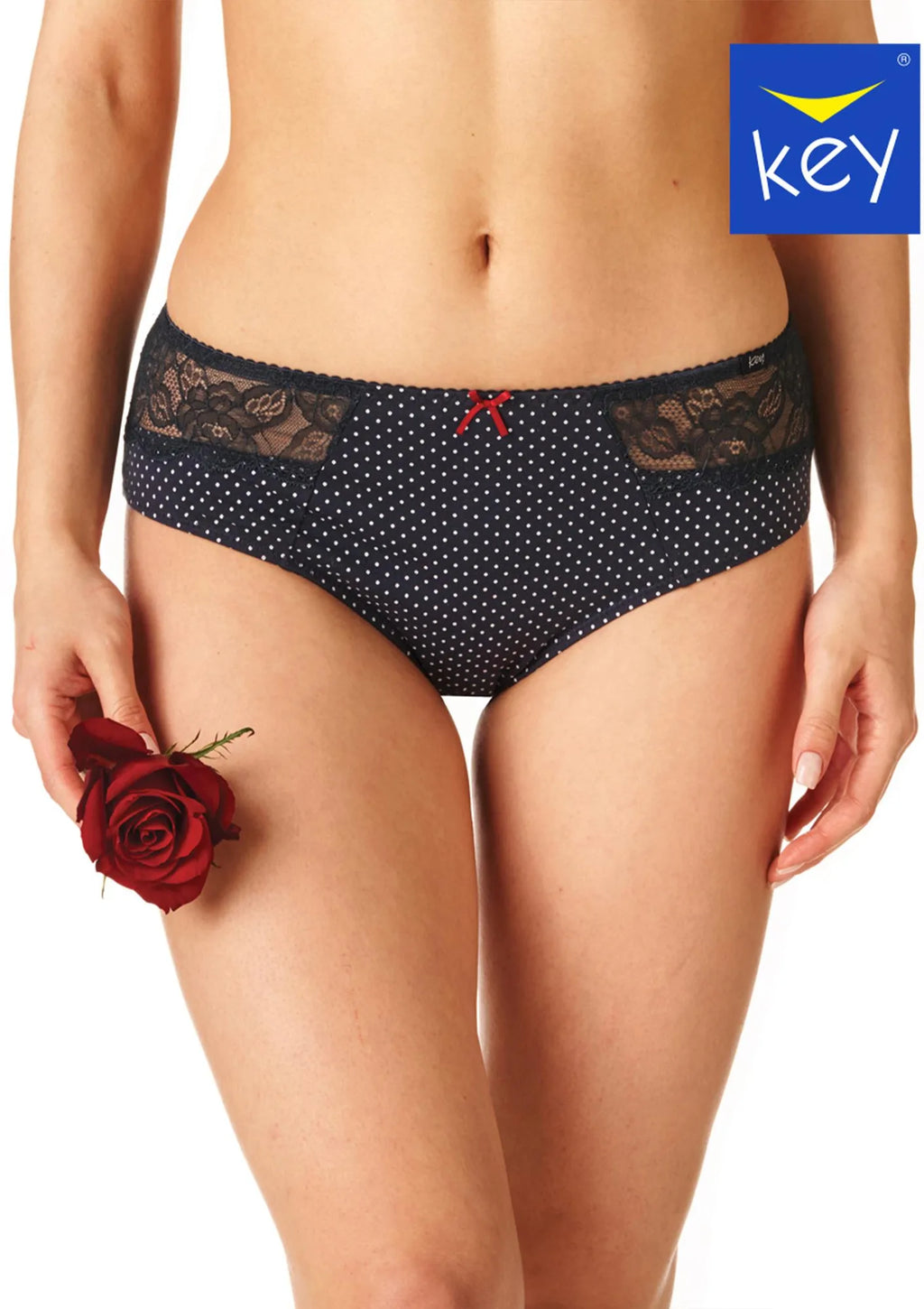 Figi damskie (2 pack) w kropeczki wyższy stan z koronką LPC 612