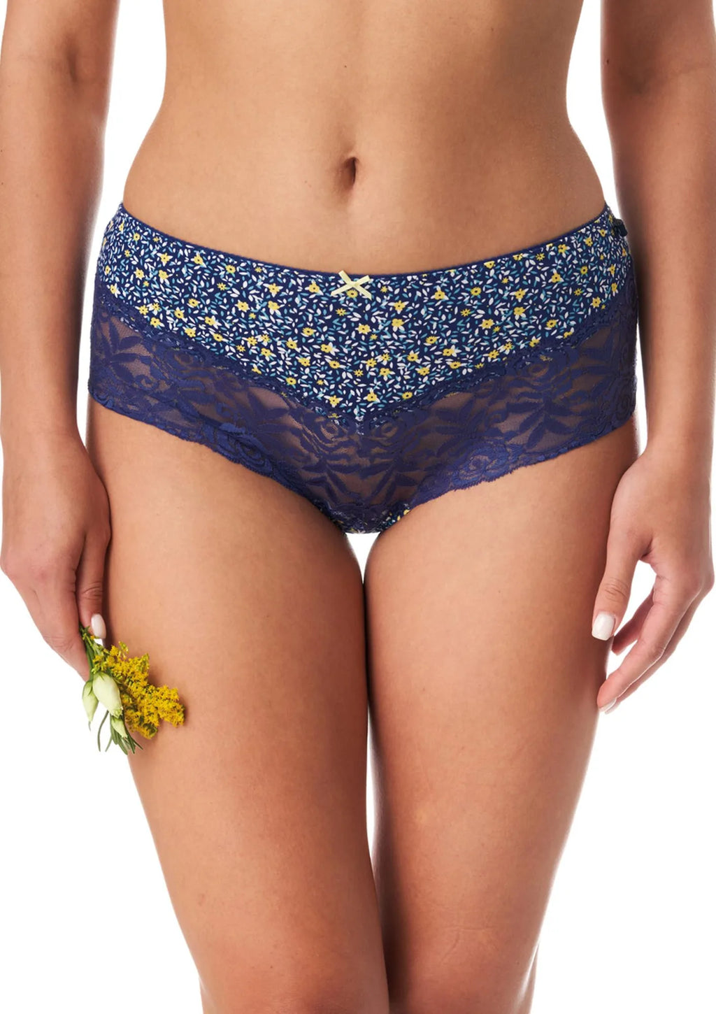 Figi damskie (2 pack) w kwiatki z szeroką koronką LPB 997