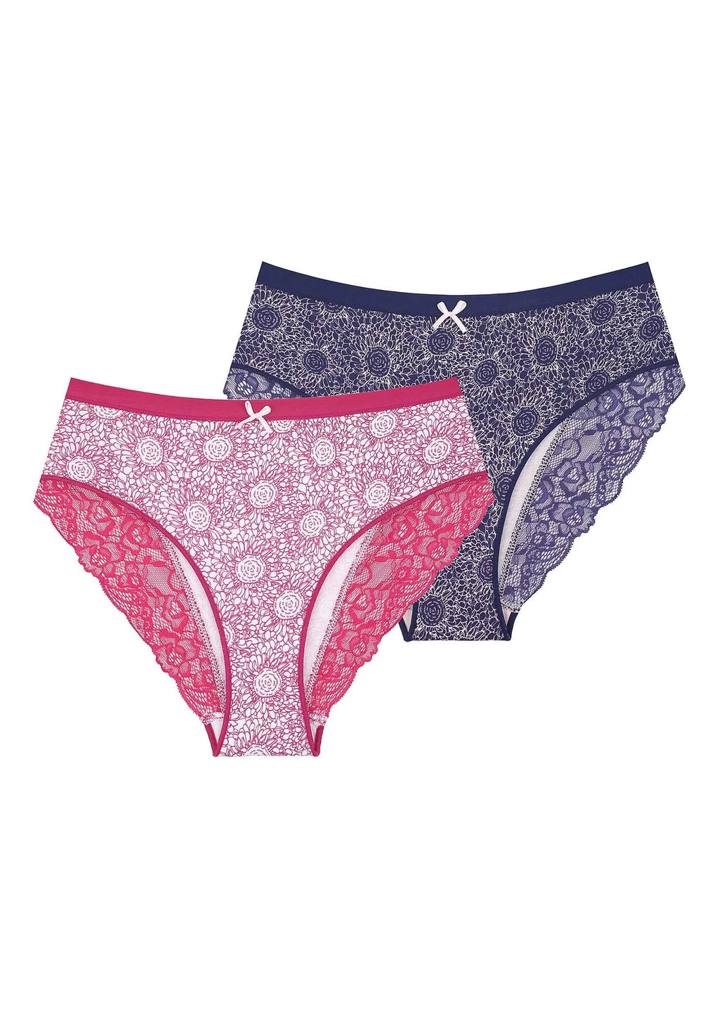 Figi damskie (2 pack) w kwiaty z koronką na pośladkach LPC 755