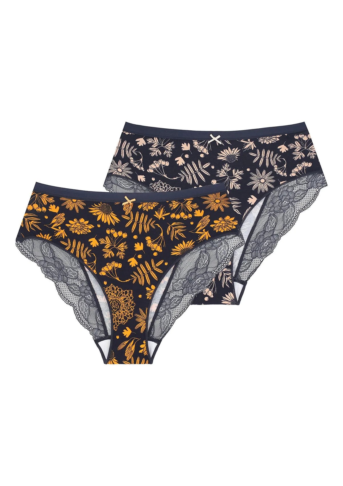 Figi damskie (2 pack) z motywem kwiatowym i koronką na pośladkach LPC 559