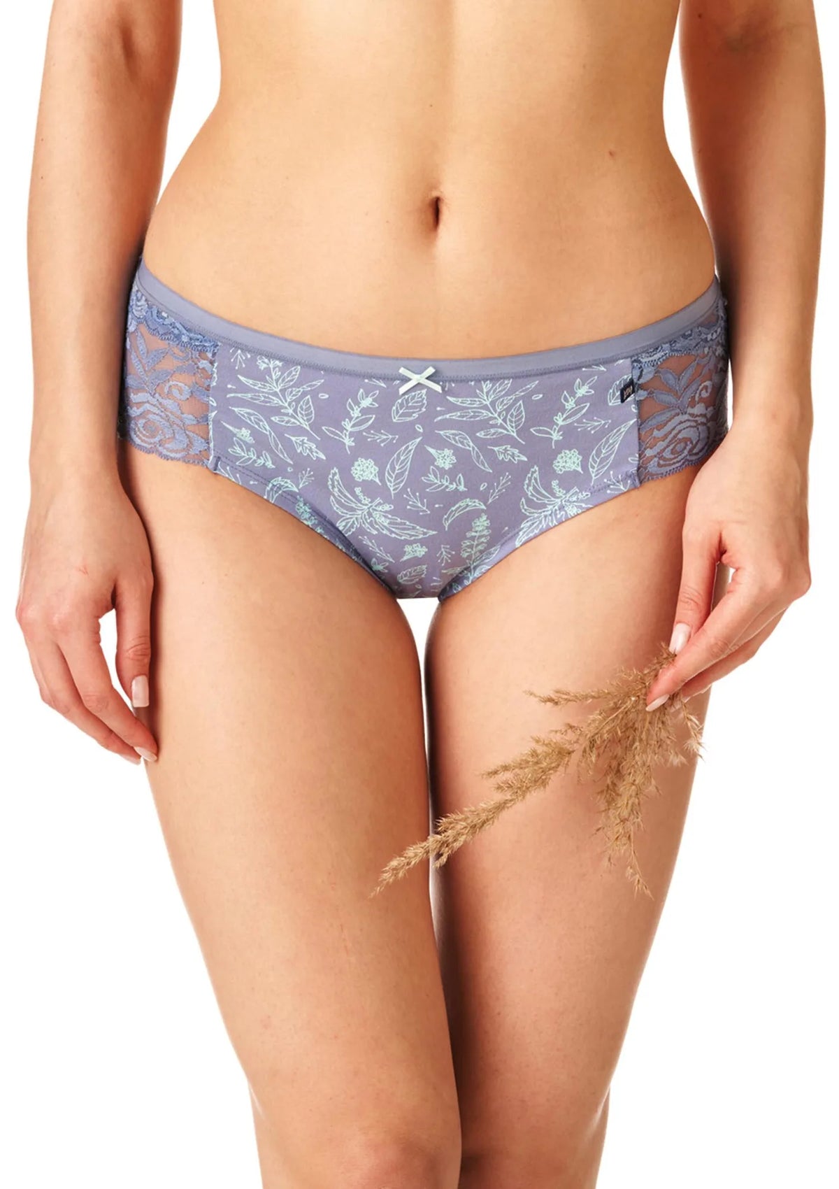 Figi damskie (2 pack) z roślinnym wzorem i koronkowymi bokami LPN 754