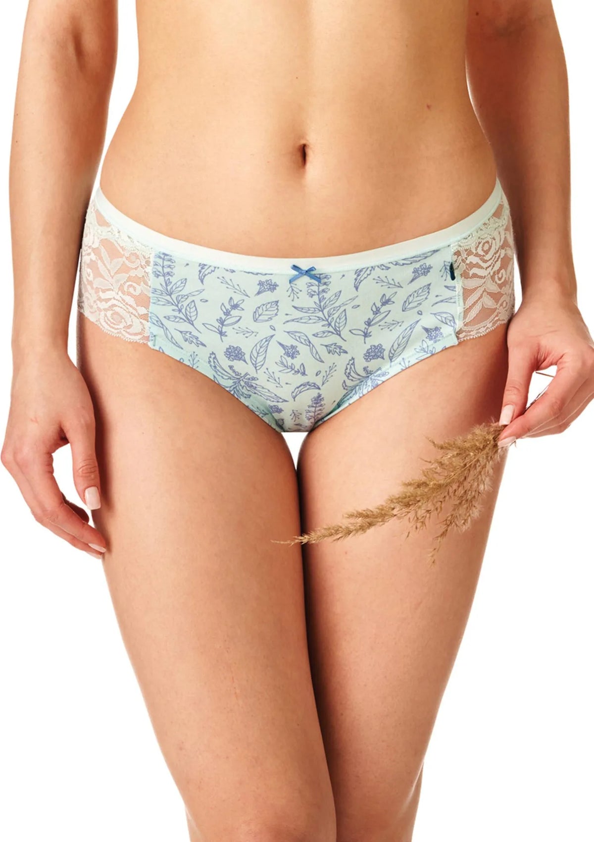 Figi damskie (2 pack) z roślinnym wzorem i koronkowymi bokami LPN 754