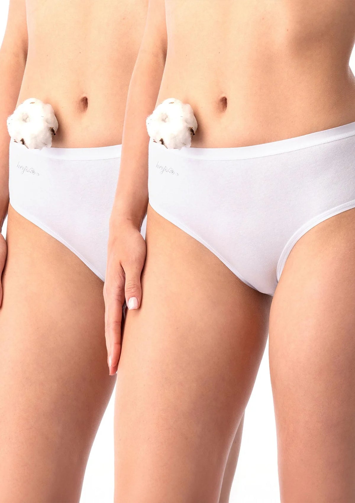 Figi damskie bawełniane (2 pack) białe klasyczne o wyższym kroju LPC 010 Key