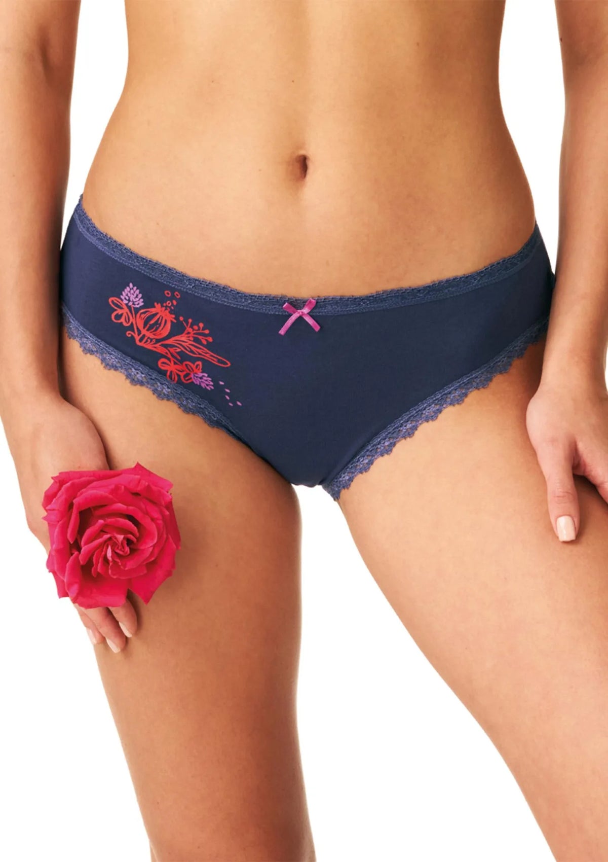 Figi damskie bawełniane (2 pack) midi bikini gładkie i wzorzyste LPC 519 Key