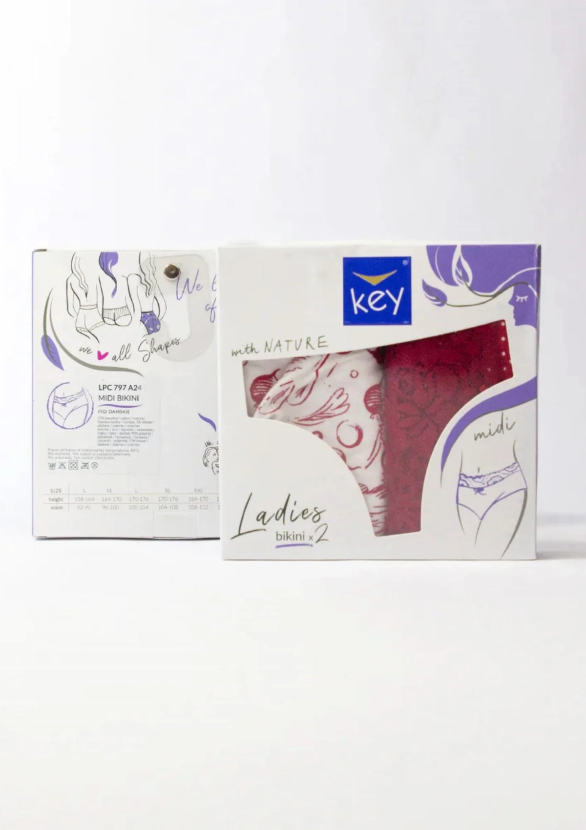 Figi damskie bawełniane (2 pack) o klasycznym kroju z koronką w pasie LPC 797 Key