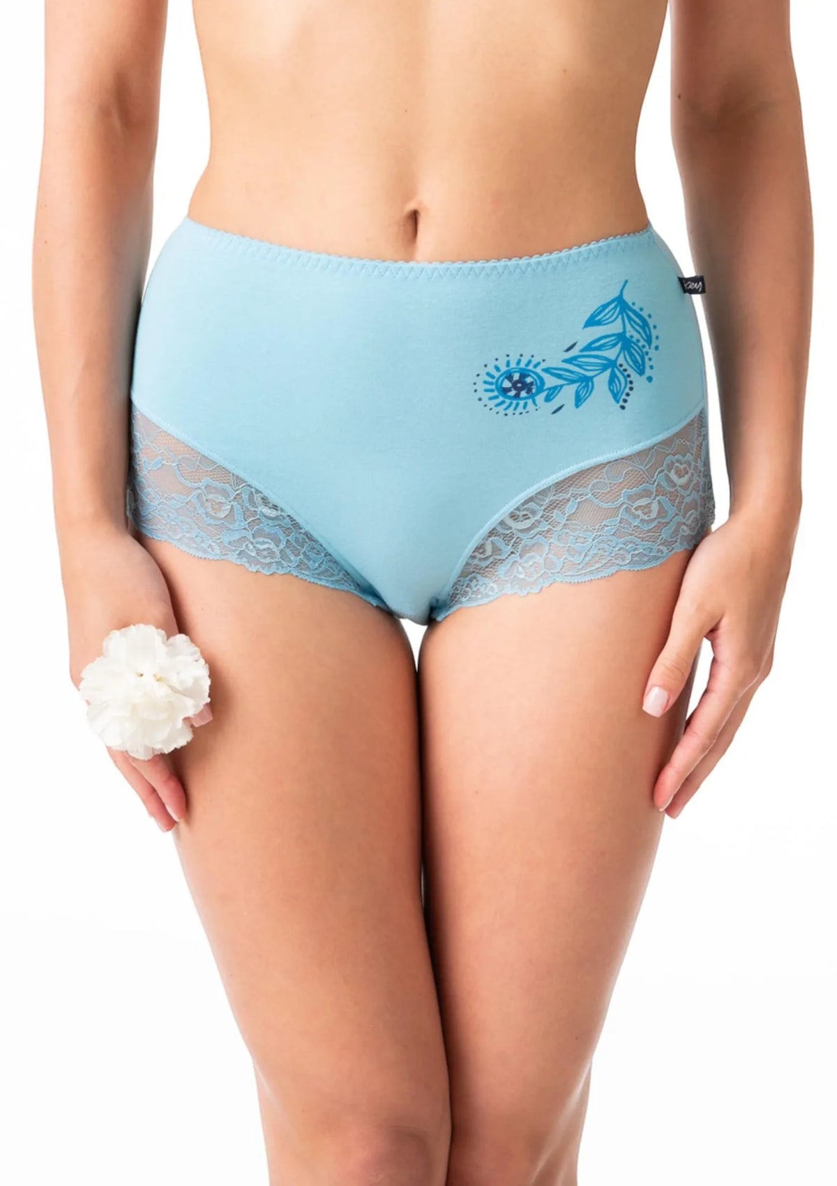 Figi damskie bawełniane (2 pack) z wysokim stanem maksi bikini i koronkowymi nogawkami LPF 783 Key