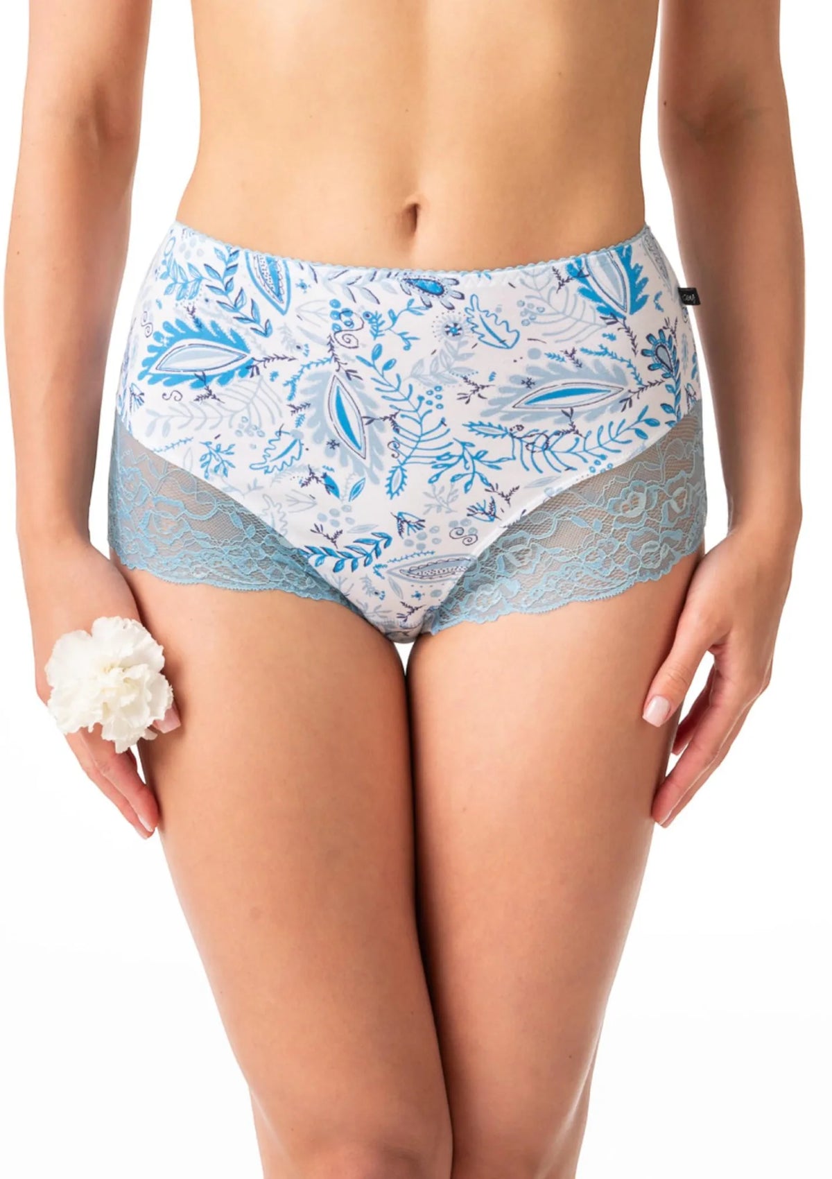 Figi damskie bawełniane (2 pack) z wysokim stanem maksi bikini i koronkowymi nogawkami LPF 783 Key