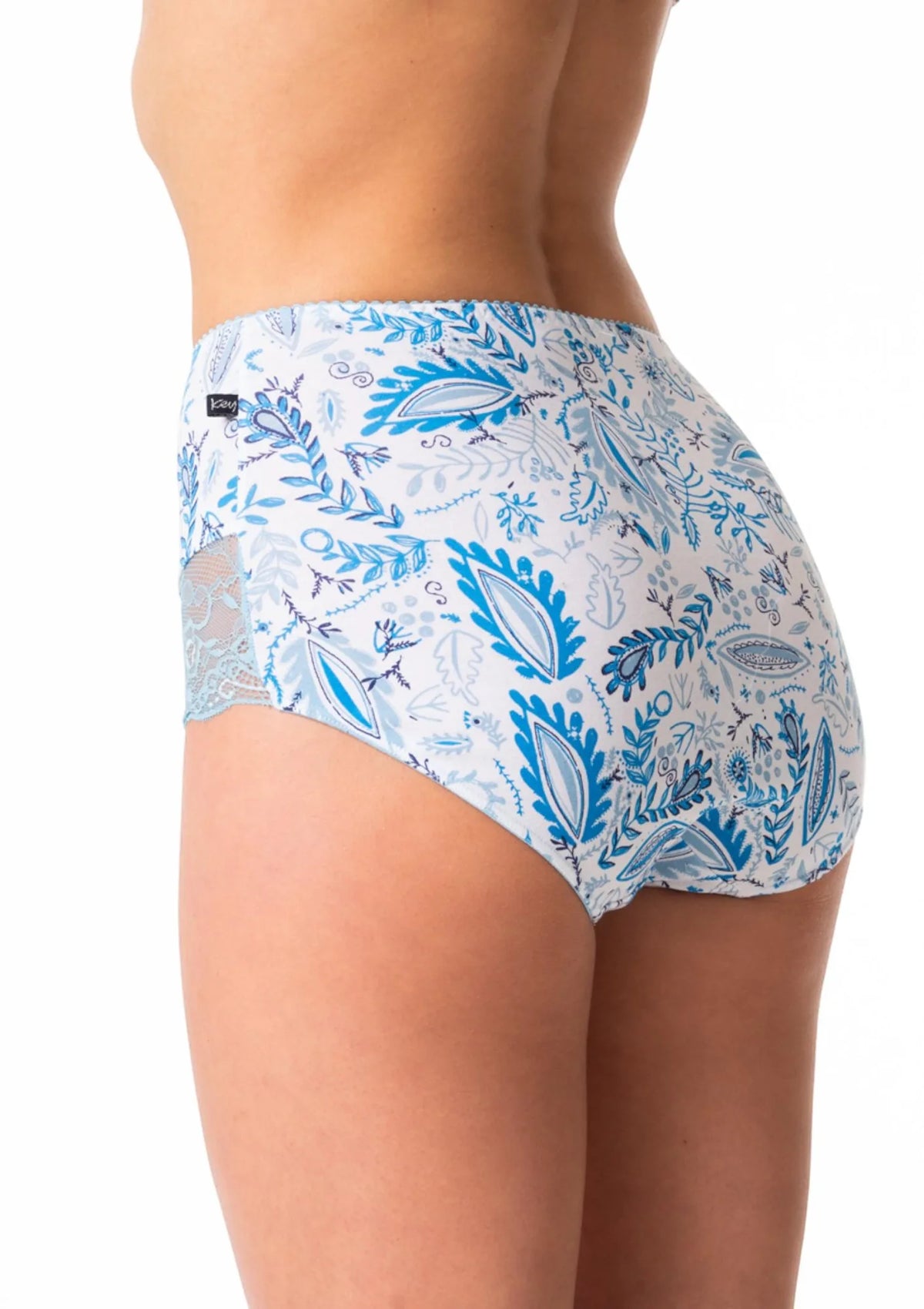 Figi damskie bawełniane (2 pack) z wysokim stanem maksi bikini i koronkowymi nogawkami LPF 783 Key