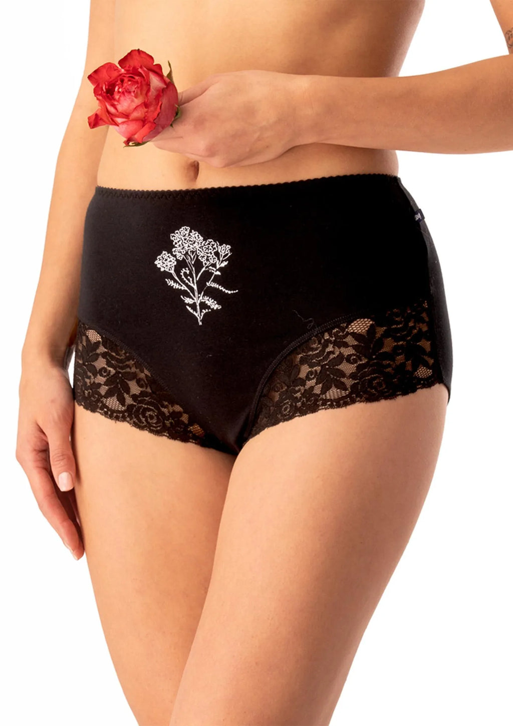 Figi damskie bawełniane (2pack) krój maxi z wysokim stanem i koronką LPF 578 Key