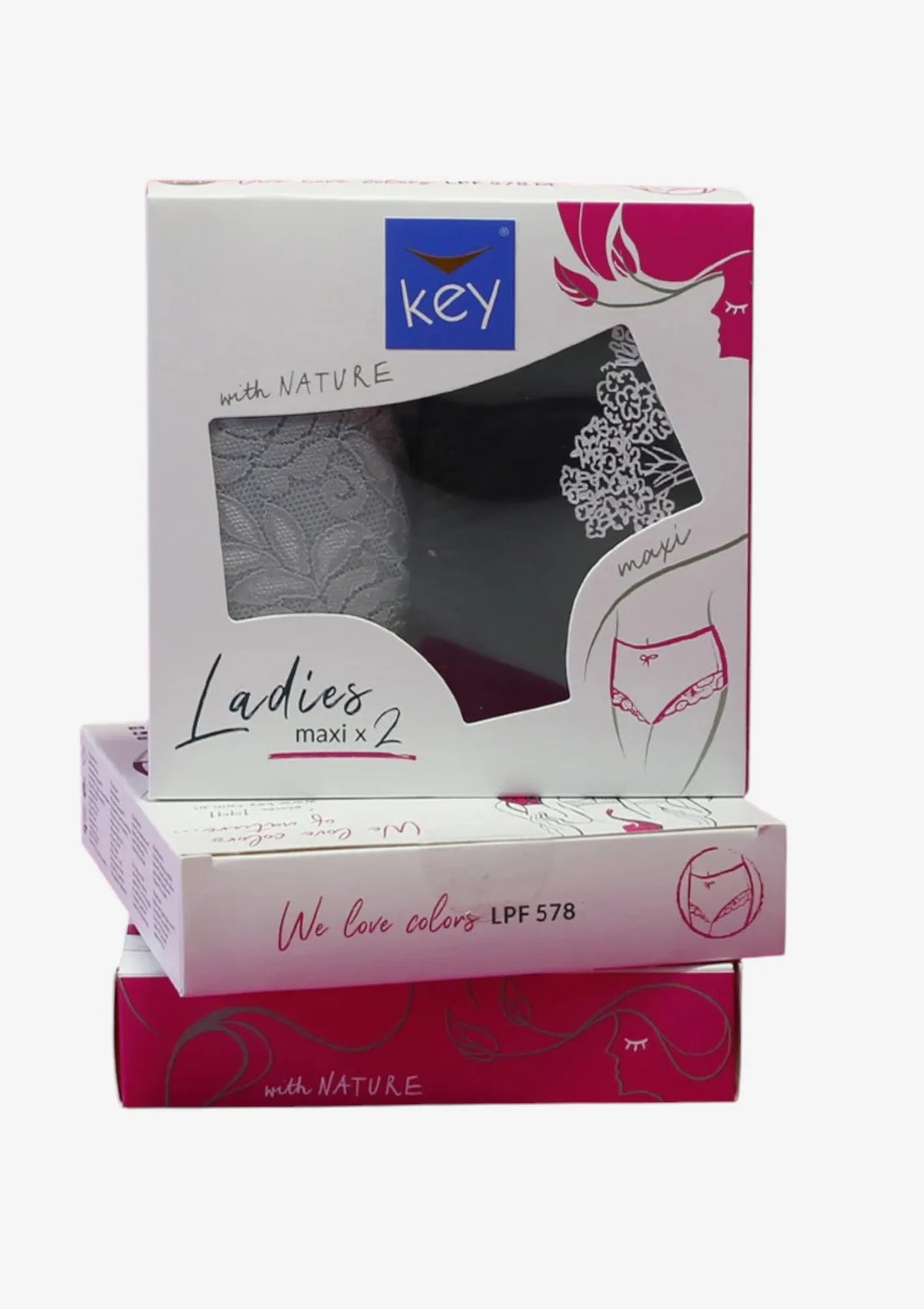 Figi damskie bawełniane (2pack) krój maxi z wysokim stanem i koronką LPF 578 Key