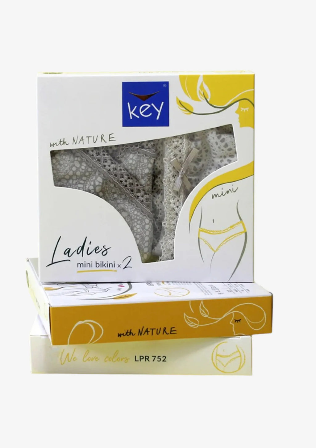 Figi damskie bawełniane (2pack) niski krój mini bikini koronkowy wzór LPR 752 Key