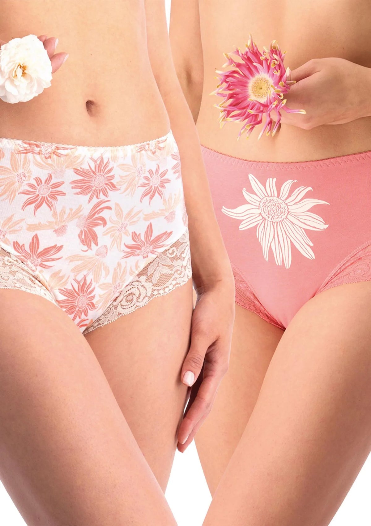 Figi damskie bawełniane (2pack) z wysokim stanem i subtelną koronką LPF 531 Key