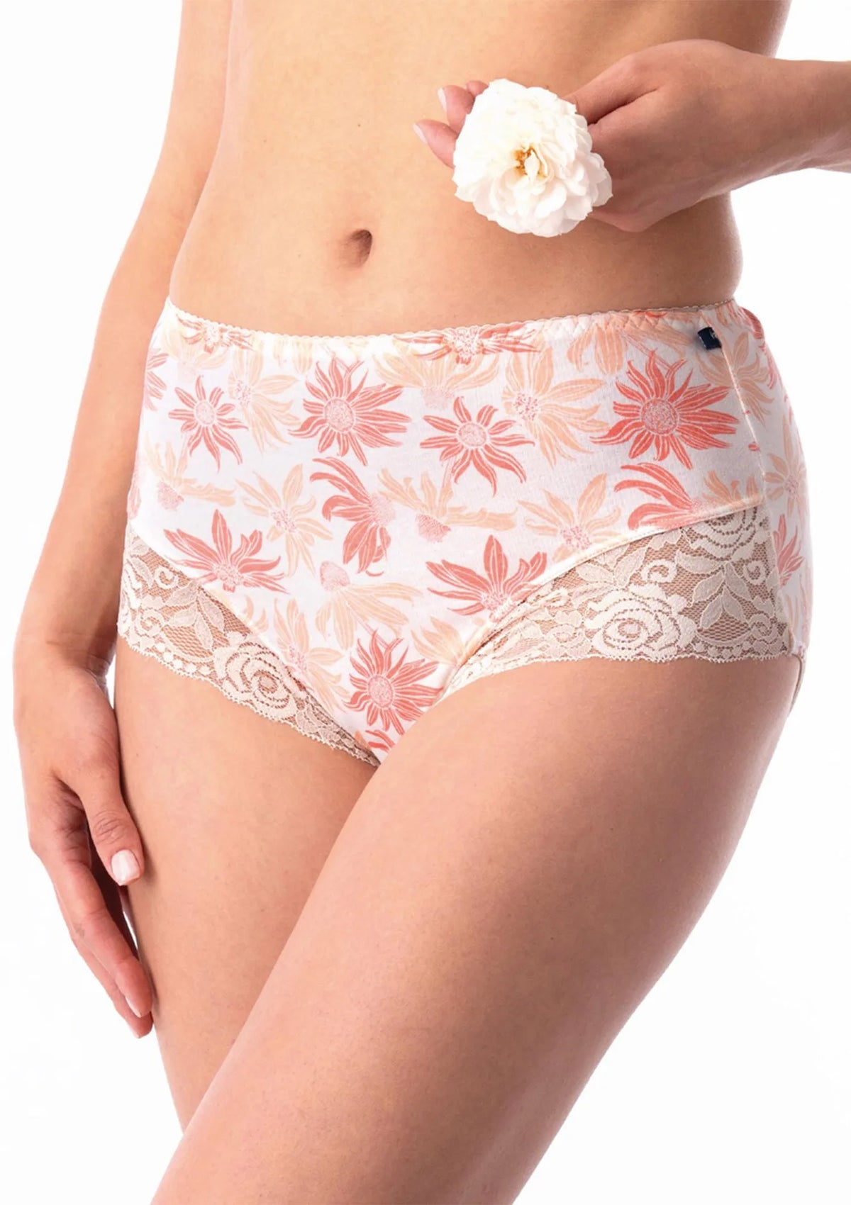 Figi damskie bawełniane (2pack) z wysokim stanem i subtelną koronką LPF 531 Key