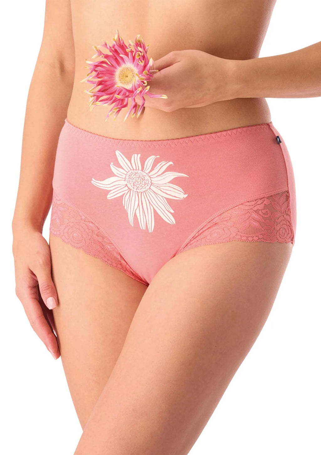 Figi damskie bawełniane (2pack) z wysokim stanem i subtelną koronką LPF 531 Key