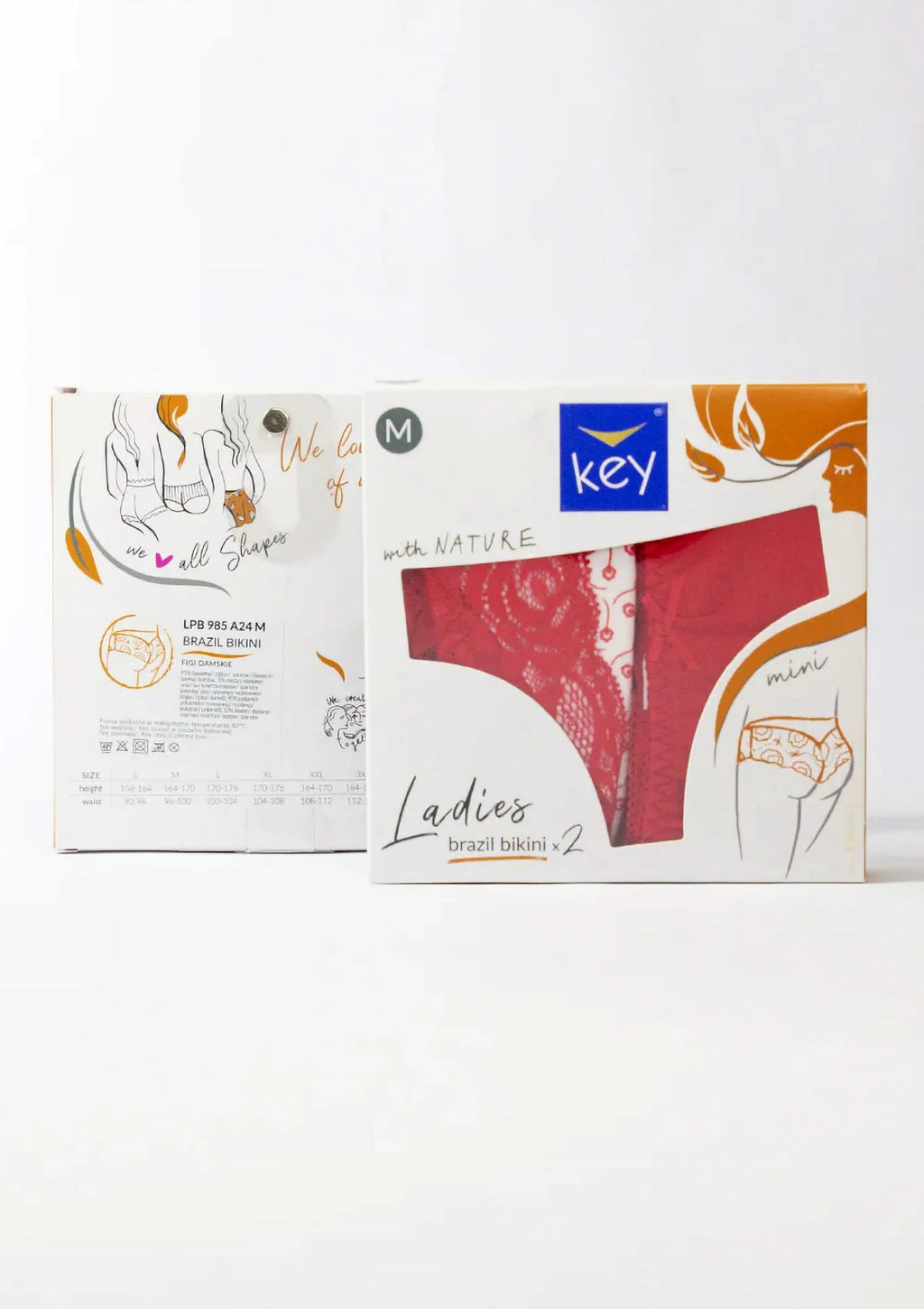 Figi damskie bawełniane brazyliany (2 pack) z koronką LPB 985 Key