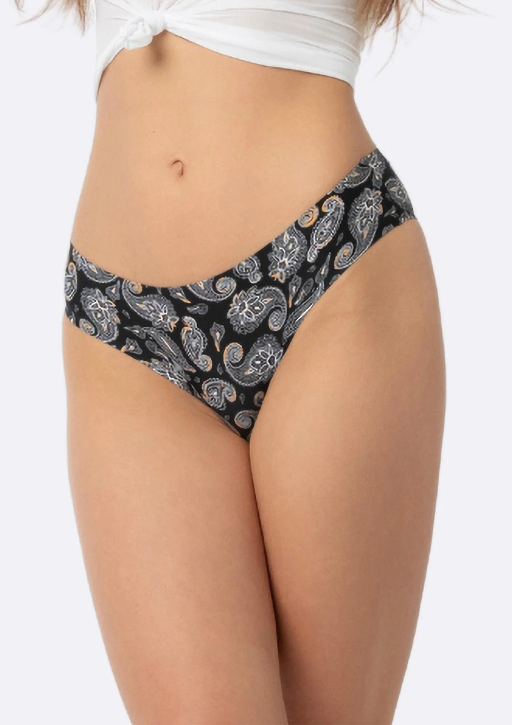 Figi damskie bezszwowe brazyliany w orientalny wzór Paisley Simple Brasil Julimex