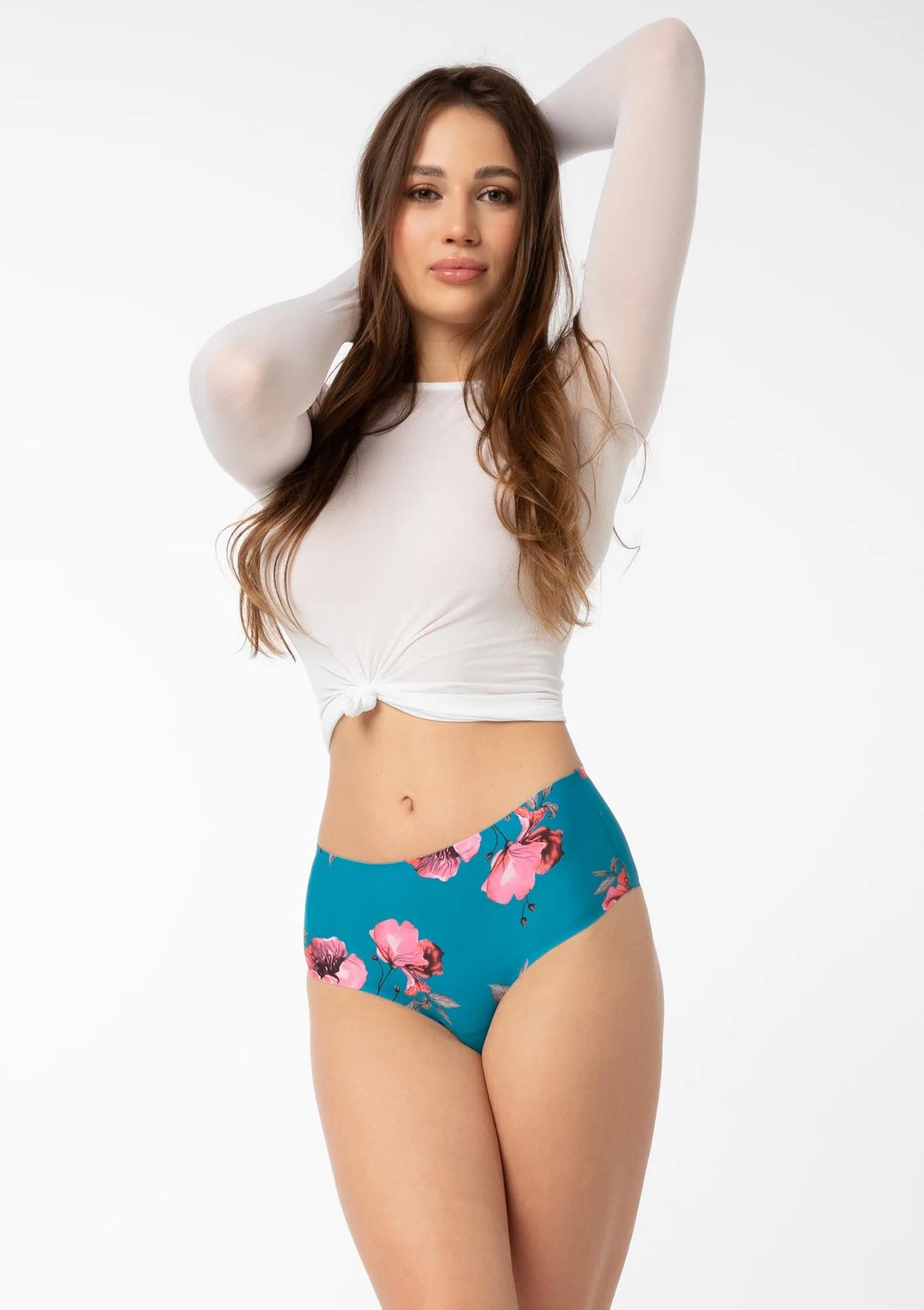 Figi damskie bezszwowe brazyliany z wysokim stanem Wild Rose Brasil Maxi Julimex