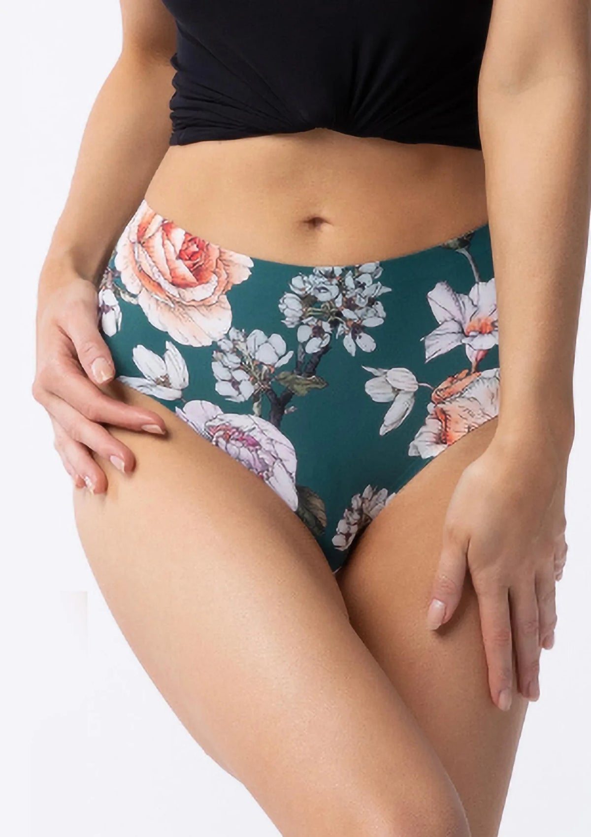 Figi damskie brazyliany z wysokim stanem w kwiatowy print Tea Rose Simple Brasil Maxi