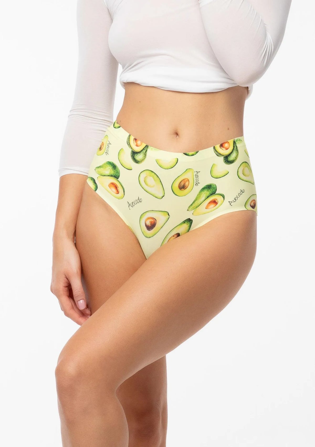 Figi damskie klasyczne bezszwowe z wysokim stanem energetyczny wzór Avocado Maxi Julimex