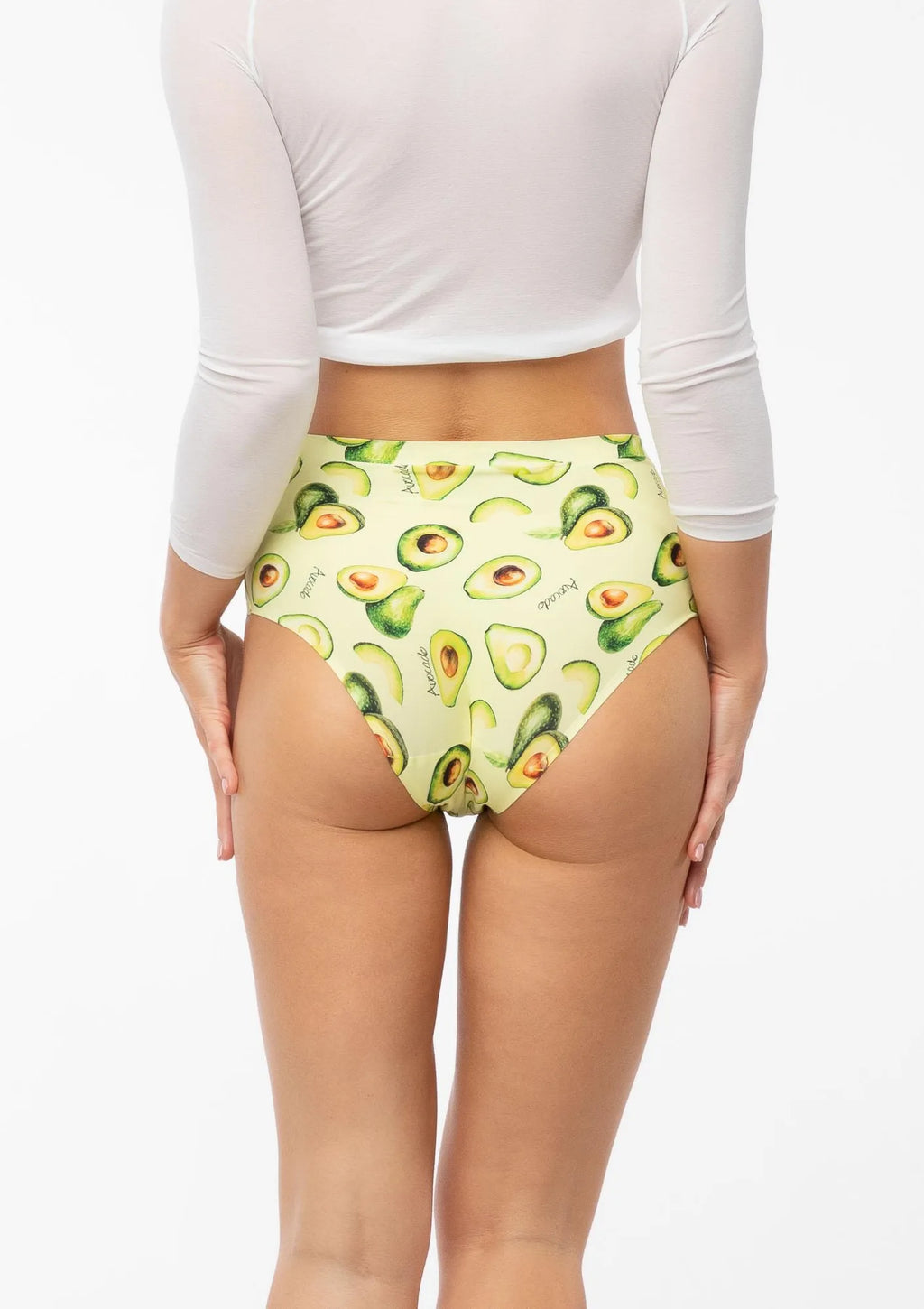 Figi damskie klasyczne bezszwowe z wysokim stanem energetyczny wzór Avocado Maxi Julimex