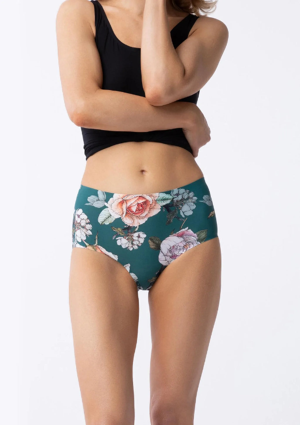 Figi damskie z wysokim stanem w kwiatowy print Tea Rose Simple Maxi Julimex