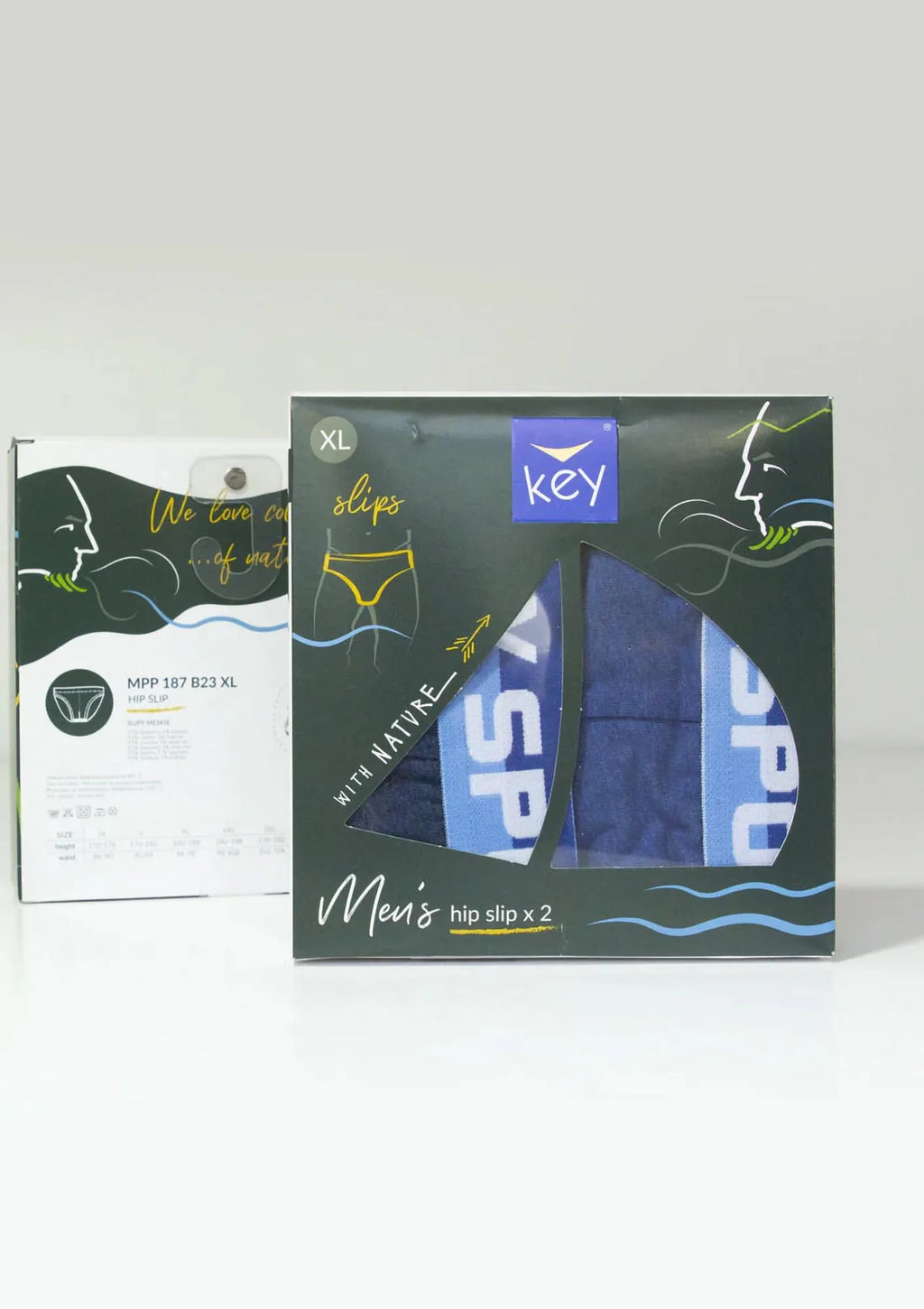 Klasyczne slipy męskie (2 pack) gładkie z zewnętrzną gumą MPP 187 Key