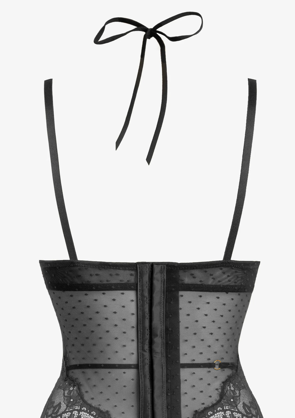 Koronkowy zestaw bielizny damskiej czarny gorset ze stringami Bondage 2628 Lormar