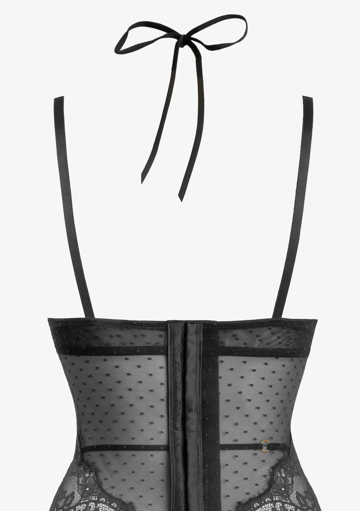 Koronkowy zestaw bielizny damskiej czarny gorset ze stringami Bondage 2628 Lormar
