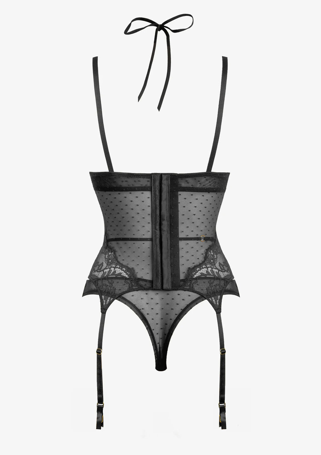 Koronkowy zestaw bielizny damskiej czarny gorset ze stringami Bondage 2628 Lormar