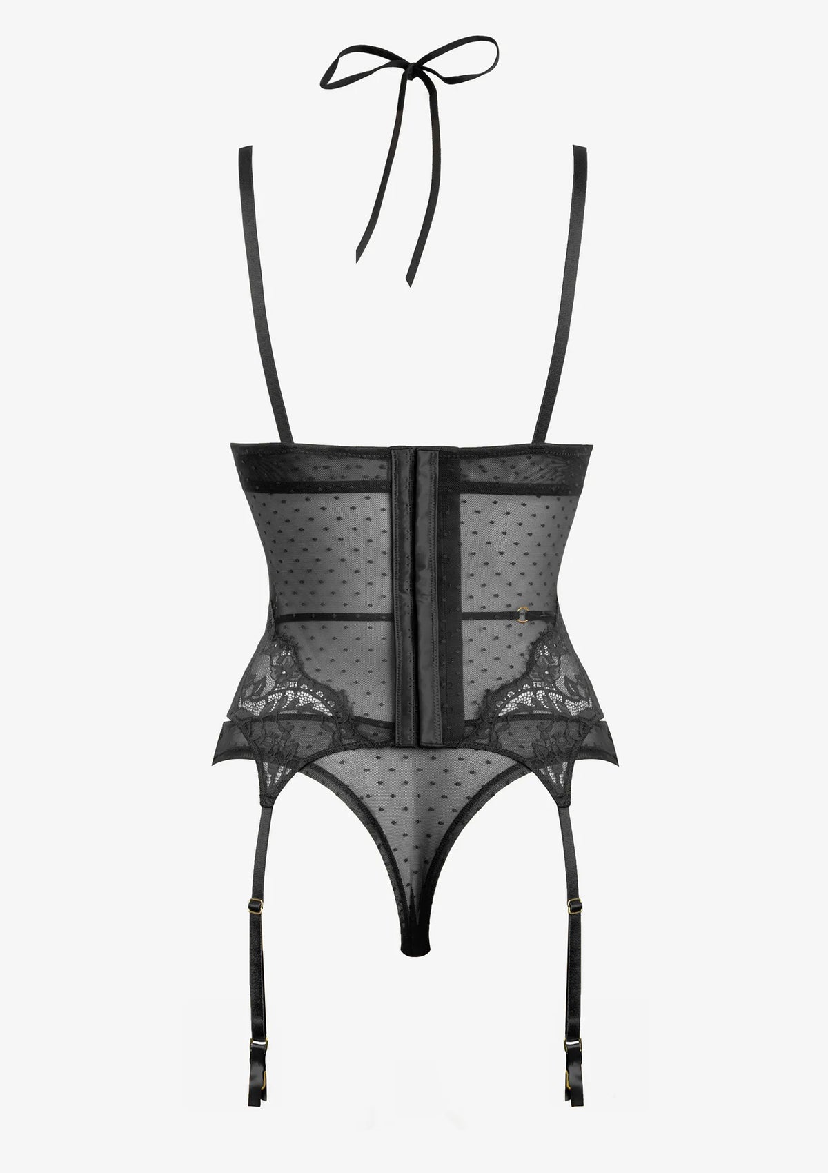 Koronkowy zestaw bielizny damskiej czarny gorset ze stringami Bondage 2628 Lormar