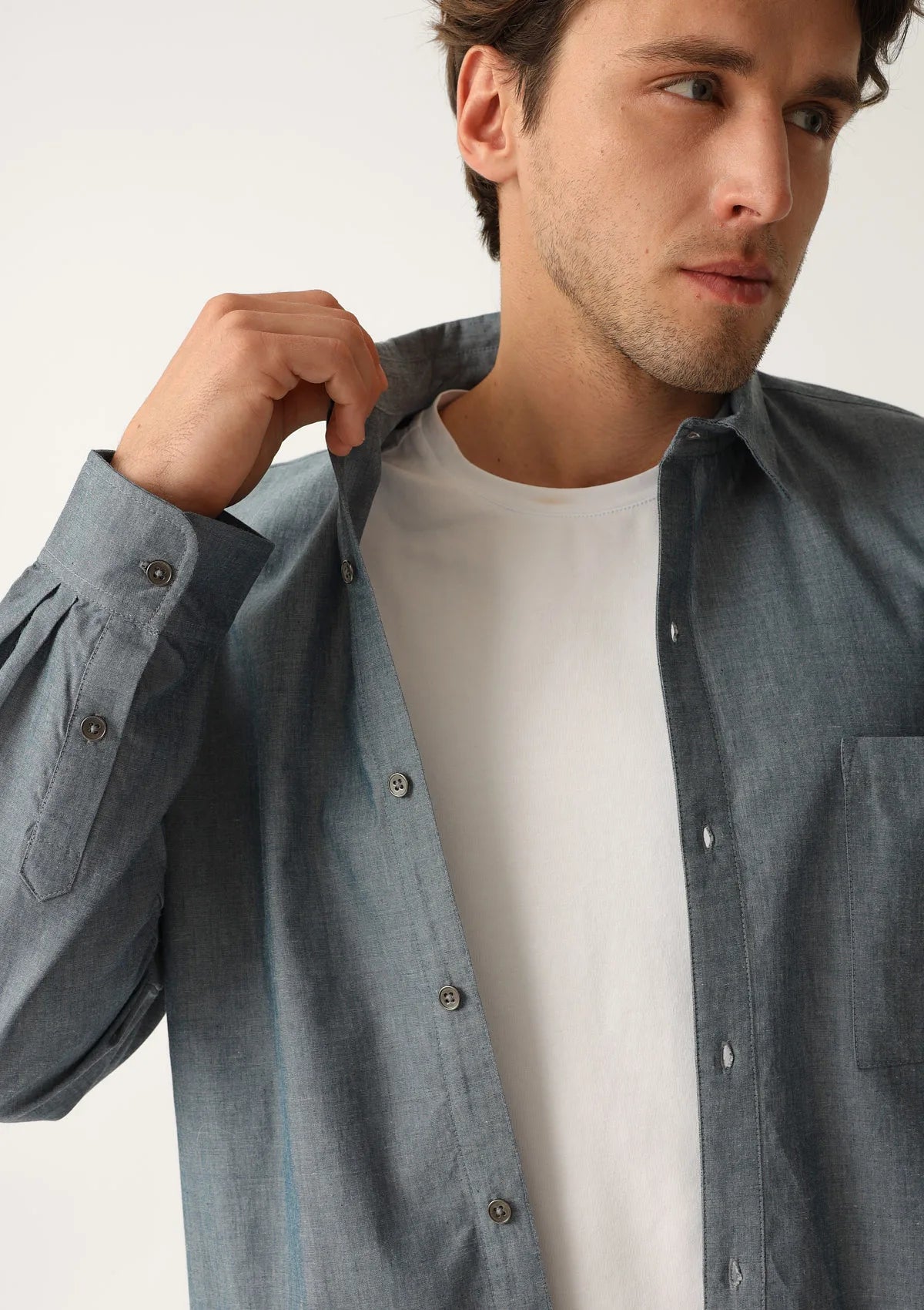 Koszula męska z lekkiej bawełny denim MH543-03 Naviale