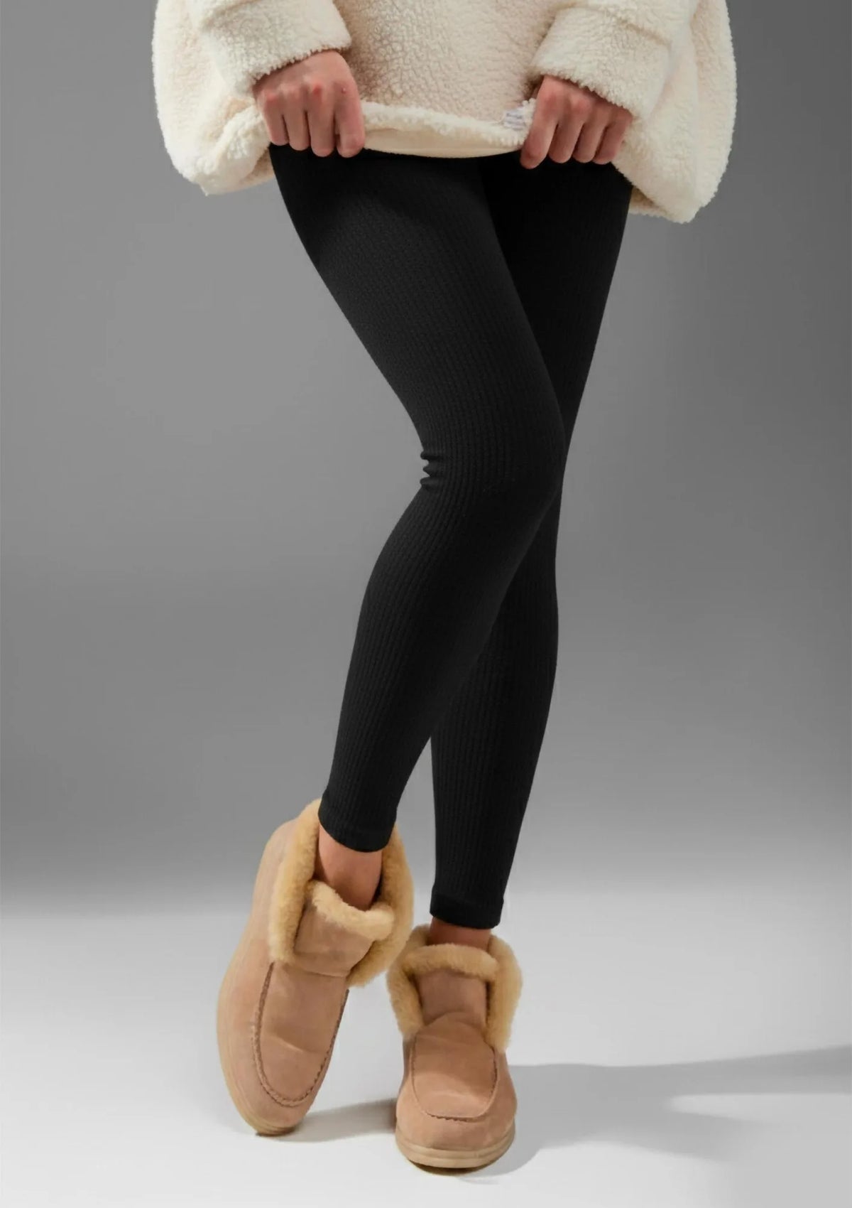 Legginsy damskie prążkowane z wewnętrzną polarową warstwą 664 RIB Fleece Legs