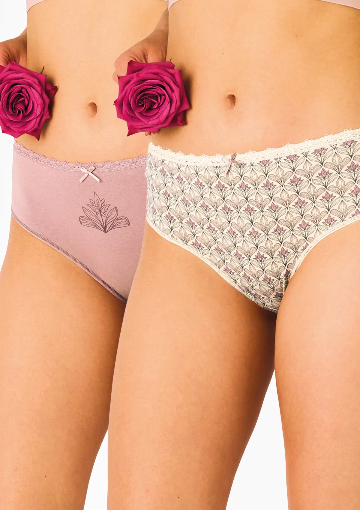 Majtki damskie 2pak bawełniane z koronką midi bikini LPC 511 Key