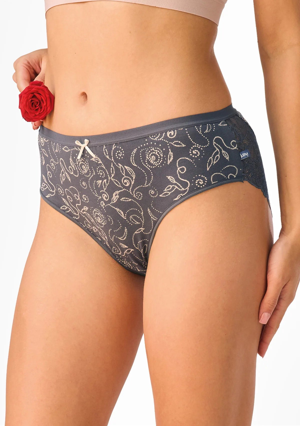 Figi damskie 2pak z koronką midi bikini w róże LPC 573 Key