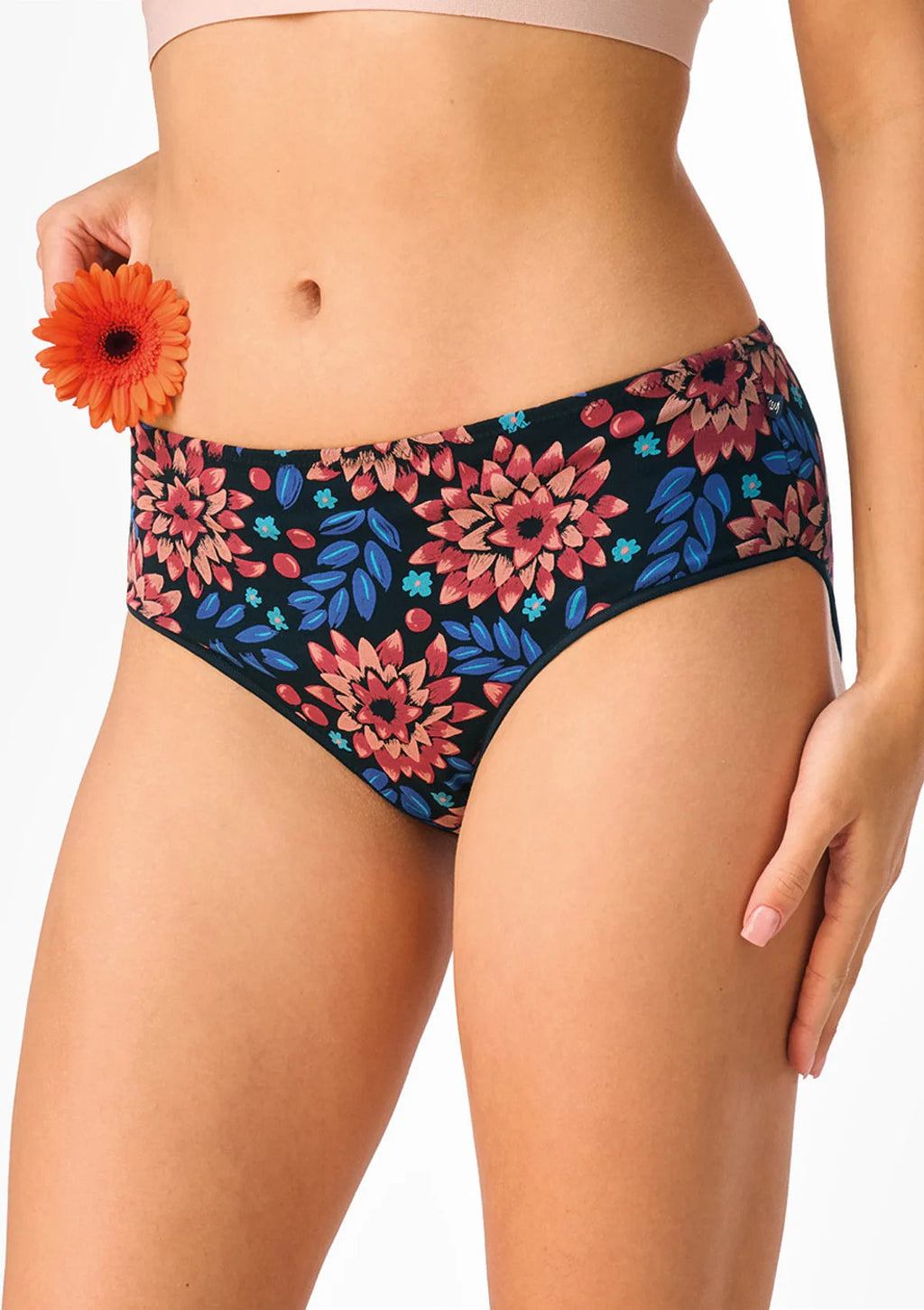 Figi damskie bawełniane 2pak midi bikini kwiatowy wzór LPC 635 Key