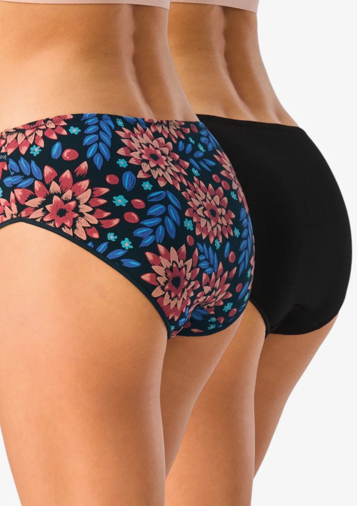 Figi damskie bawełniane 2pak midi bikini kwiatowy wzór LPC 635 Key