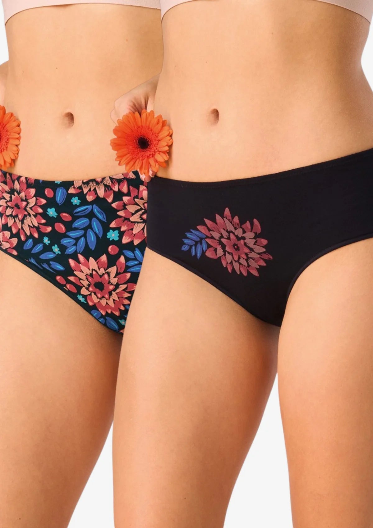 Figi damskie bawełniane 2pak midi bikini kwiatowy wzór LPC 635 Key