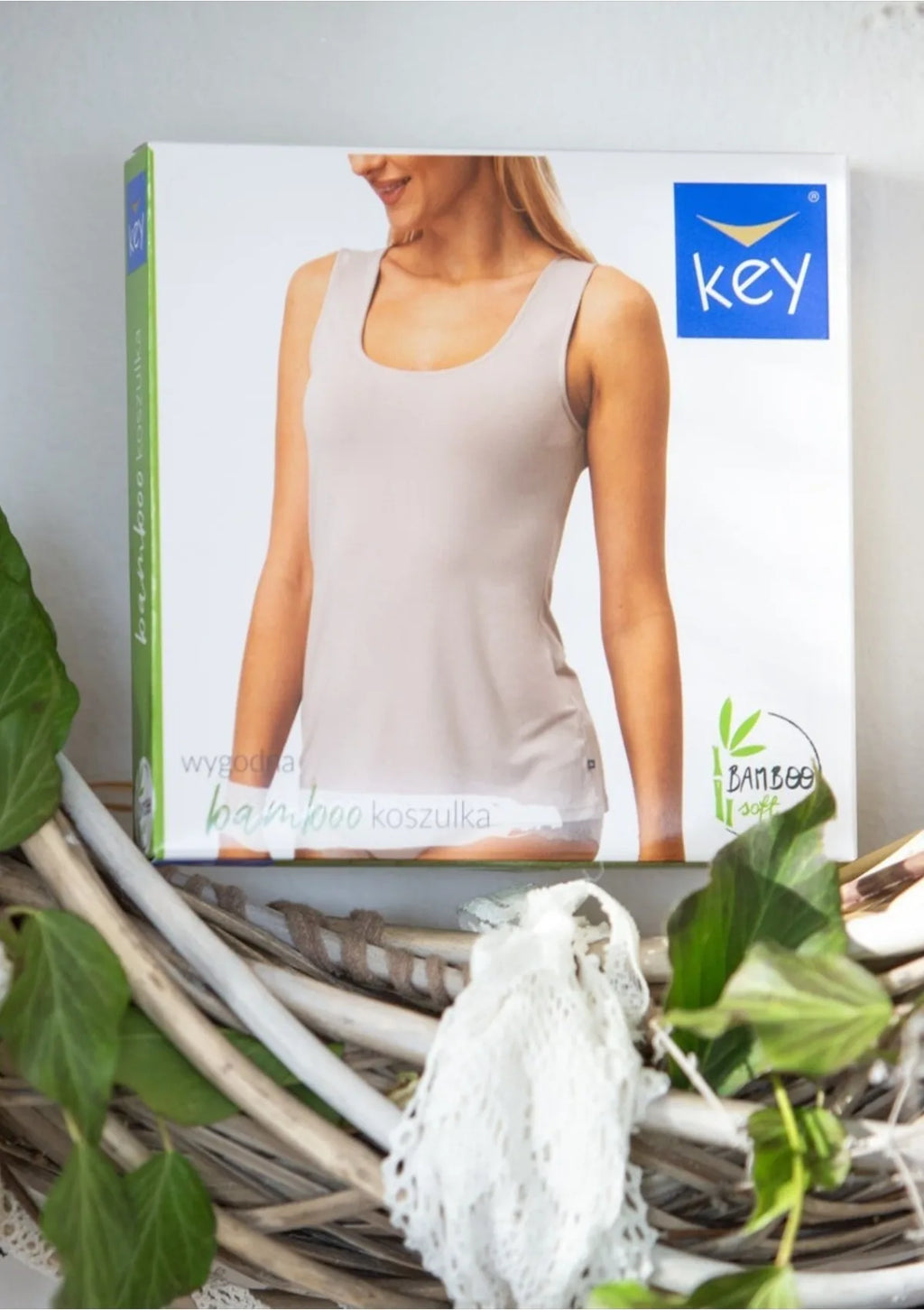 Top damski bambusowy na szerokich ramiączkach LVS 001 Key beżowy