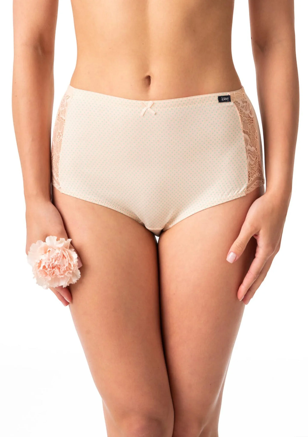 Majtki damskie bawełniane (2 pack) z wysokim stanem maxi bikini i koronkowymi bokami LPF 616 Key