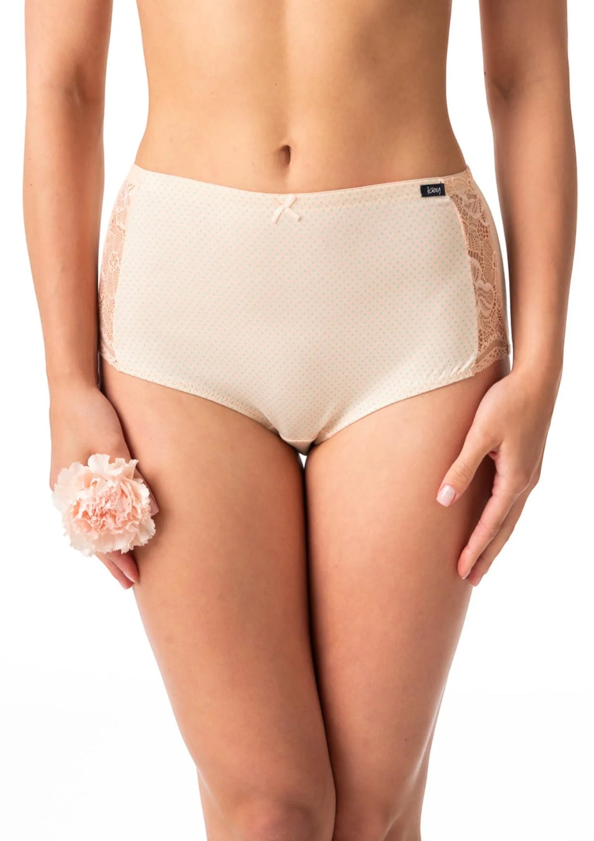 Majtki damskie bawełniane (2 pack) z wysokim stanem maxi bikini i koronkowymi bokami LPF 616 Key