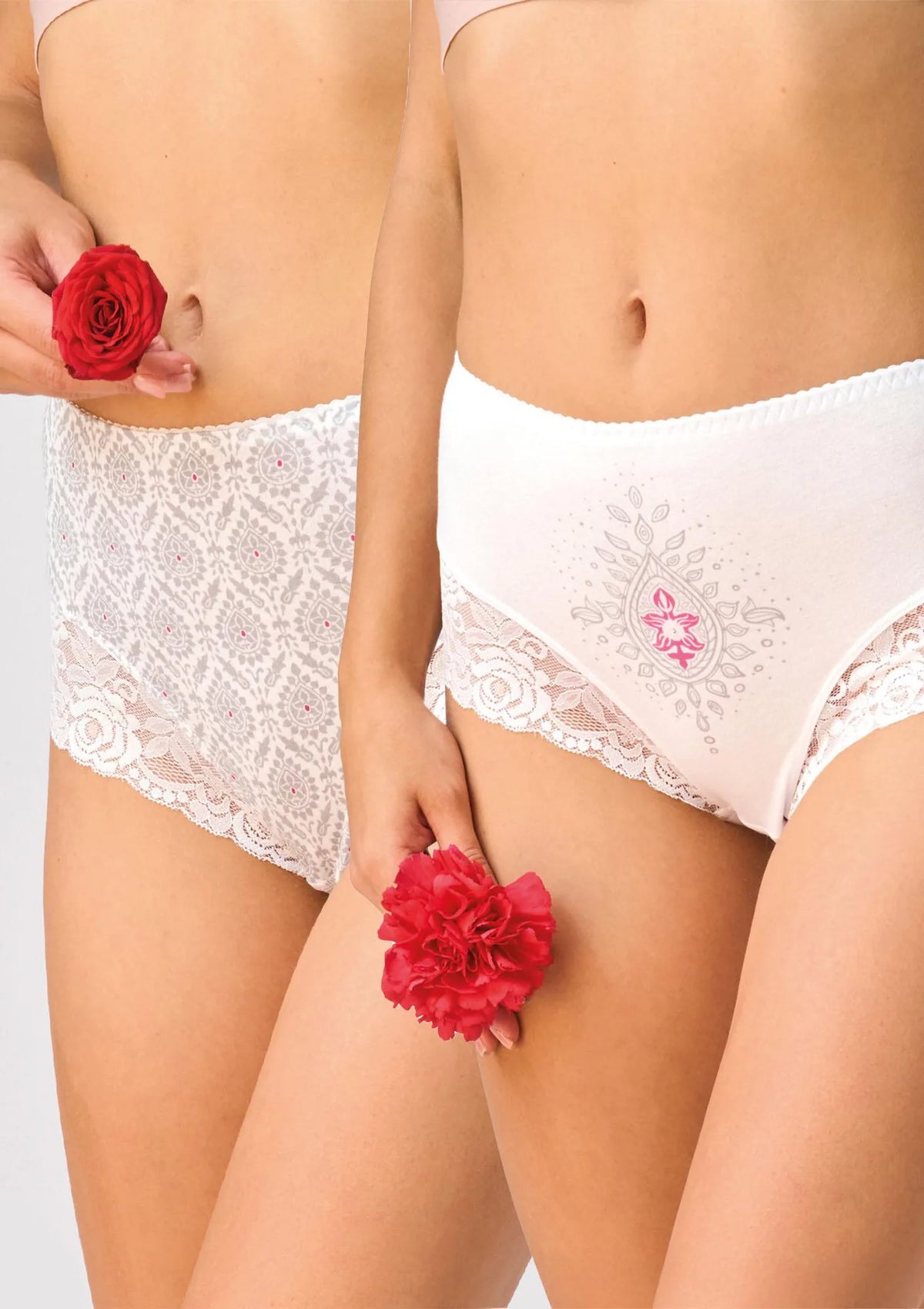 Majtki damskie bawełniane (2pack) z koronką wysoki stan LPF 500 Key
